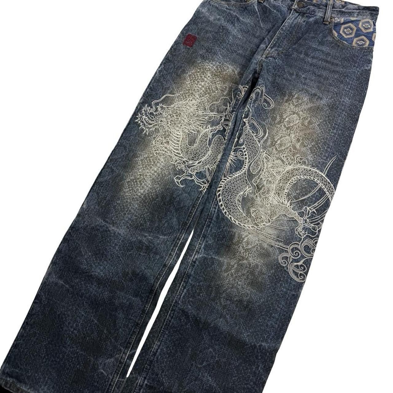 Karakuri Tamashii Karakuri Tamashii Embroidered Dragon Denim Jeans - Waist 32 Size US 32 / EU 48 - 2 Thumbnail
