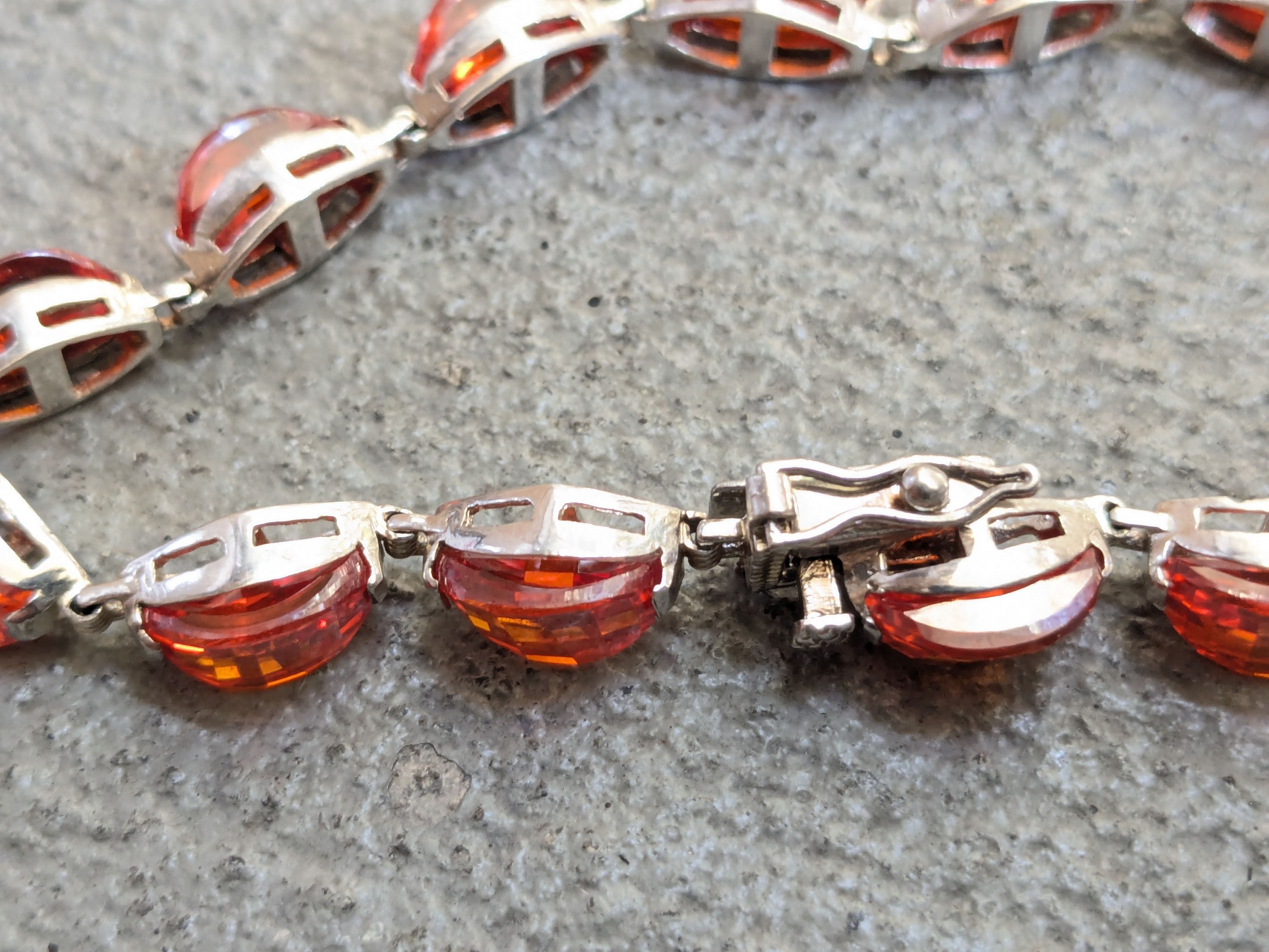 Other Sterling Silver Tennis Bracelet Orange Glass 7.25 Size ONE SIZE - 8 Thumbnail