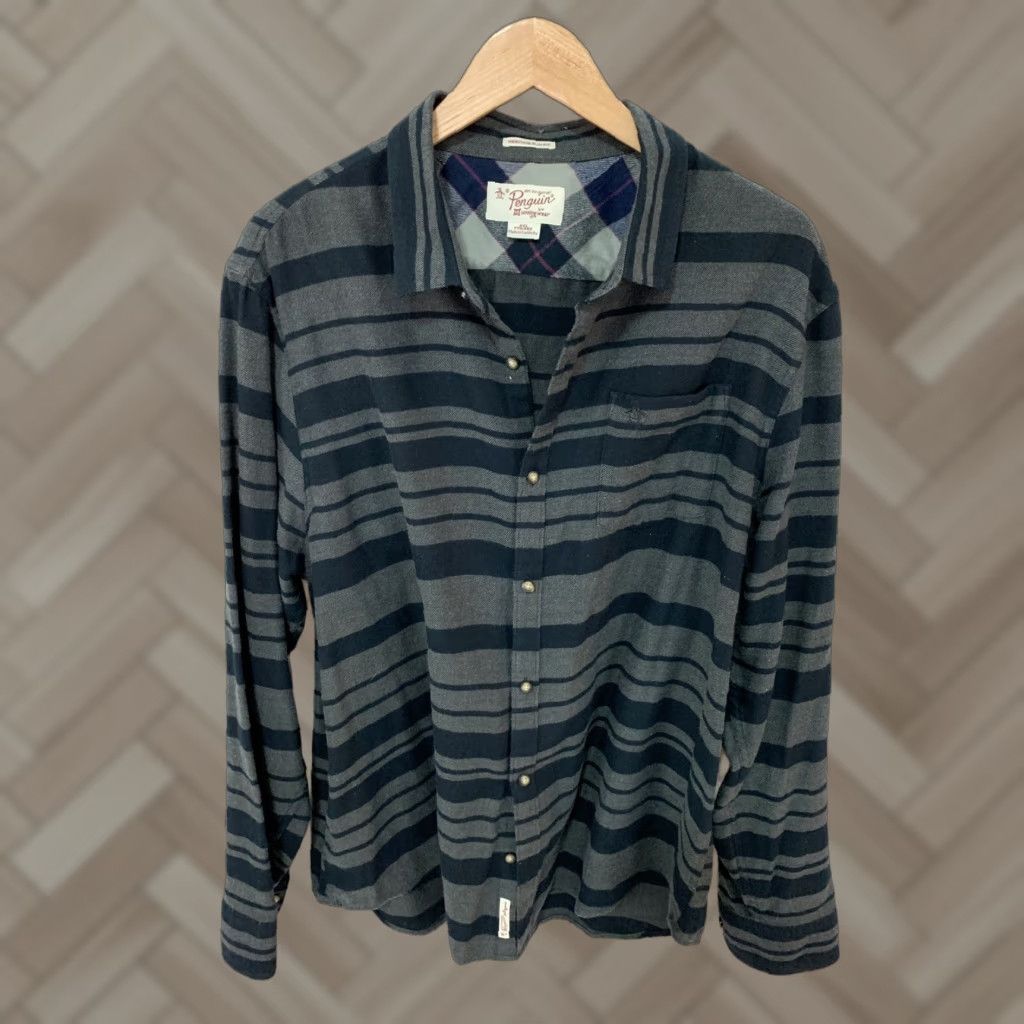 Vintage Penguin Heritage Slim Fit Long Sleeve Flannel Shirt Men 2XL Blue Gray Shirt Slim Fit Penguin Button-Up Casual Size US XXL / EU 58 / 5 - 1 Thumbnail