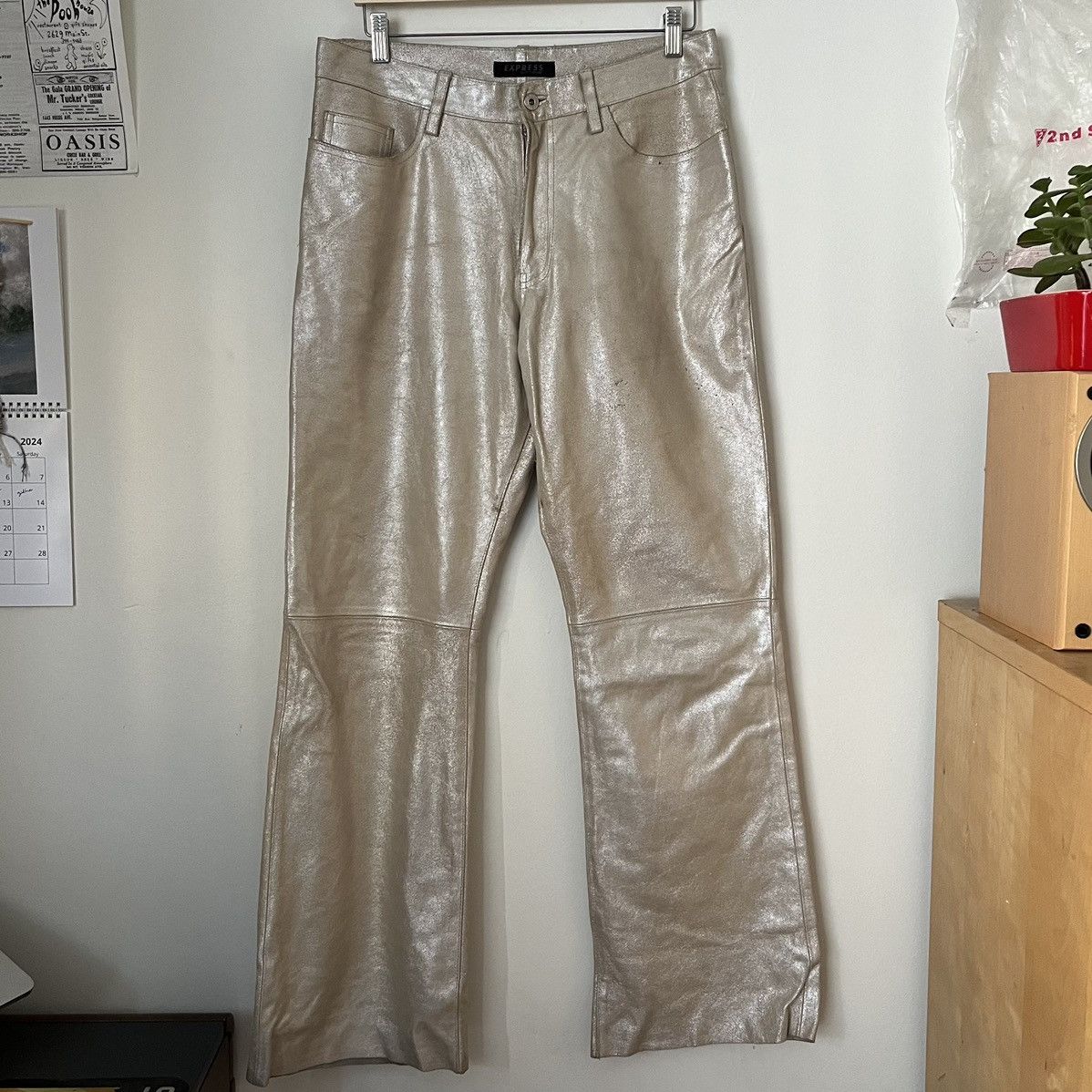 Express Vintage Express World Brand Champagne Leather Pant Size US 31 - 1 Thumbnail