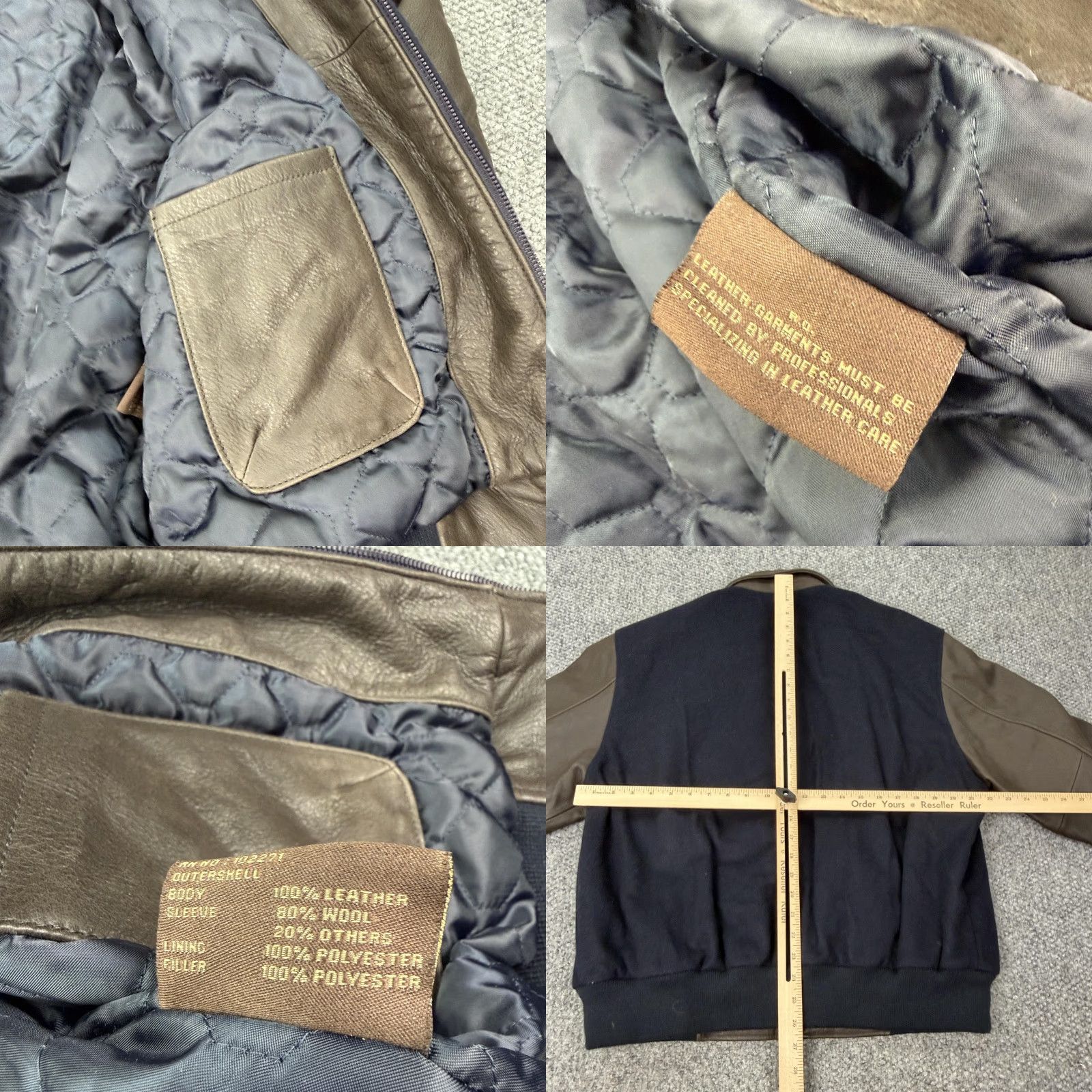 Vintage VINTAGE Reilly Olmes Jacket Mens L Wool Leather Bomber Zip Navy Brown Size US L / EU 52-54 / 3 - 8 Thumbnail