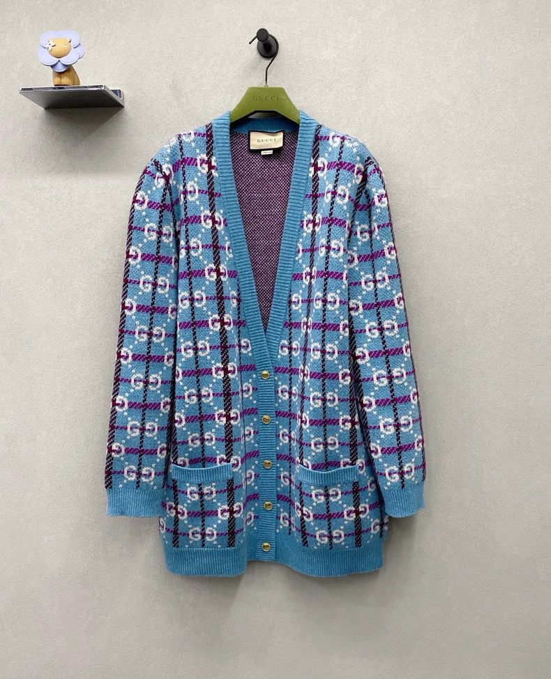 Gucci Gucci Blue GG Knit Cardigan-dmc Size US XL / EU 56 / 4 - 1 Thumbnail