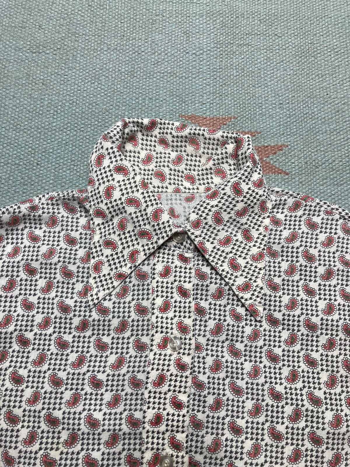 Vintage 60s button shirt paisley all over print dagger thin women M Size M / US 6-8 / IT 42-44 - 3 Thumbnail