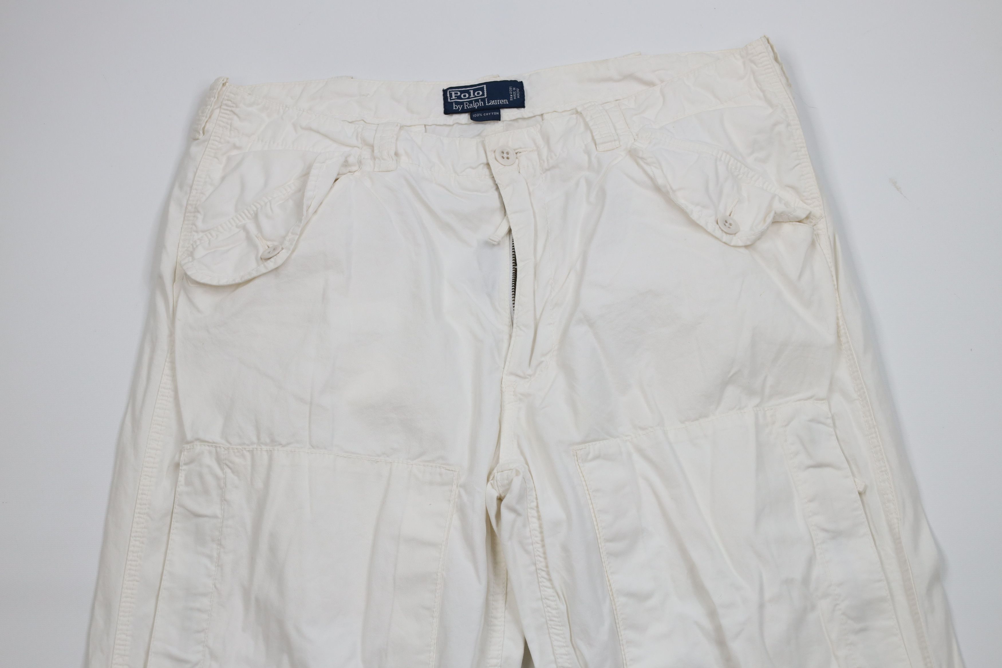 Ralph Lauren Vintage 90s Ralph Lauren Wide Leg Cargo Pants White Cotton Size US 36 / EU 52 - 2 Thumbnail