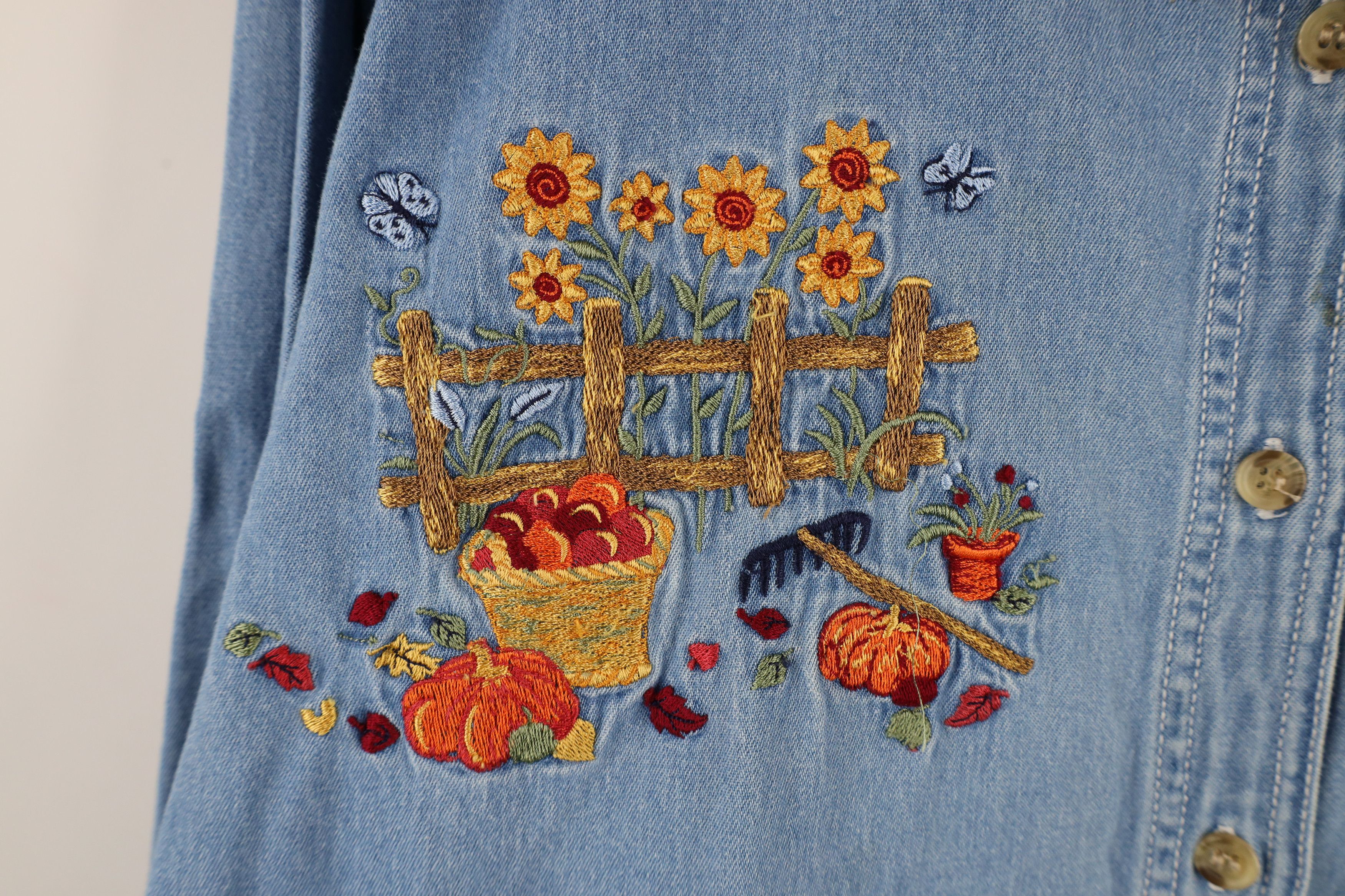 Vintage Vintage 90s Streetwear Garden Pumpkin Denim Button Shirt Size XXL / US 16-18 / IT 52-54 - 4 Thumbnail