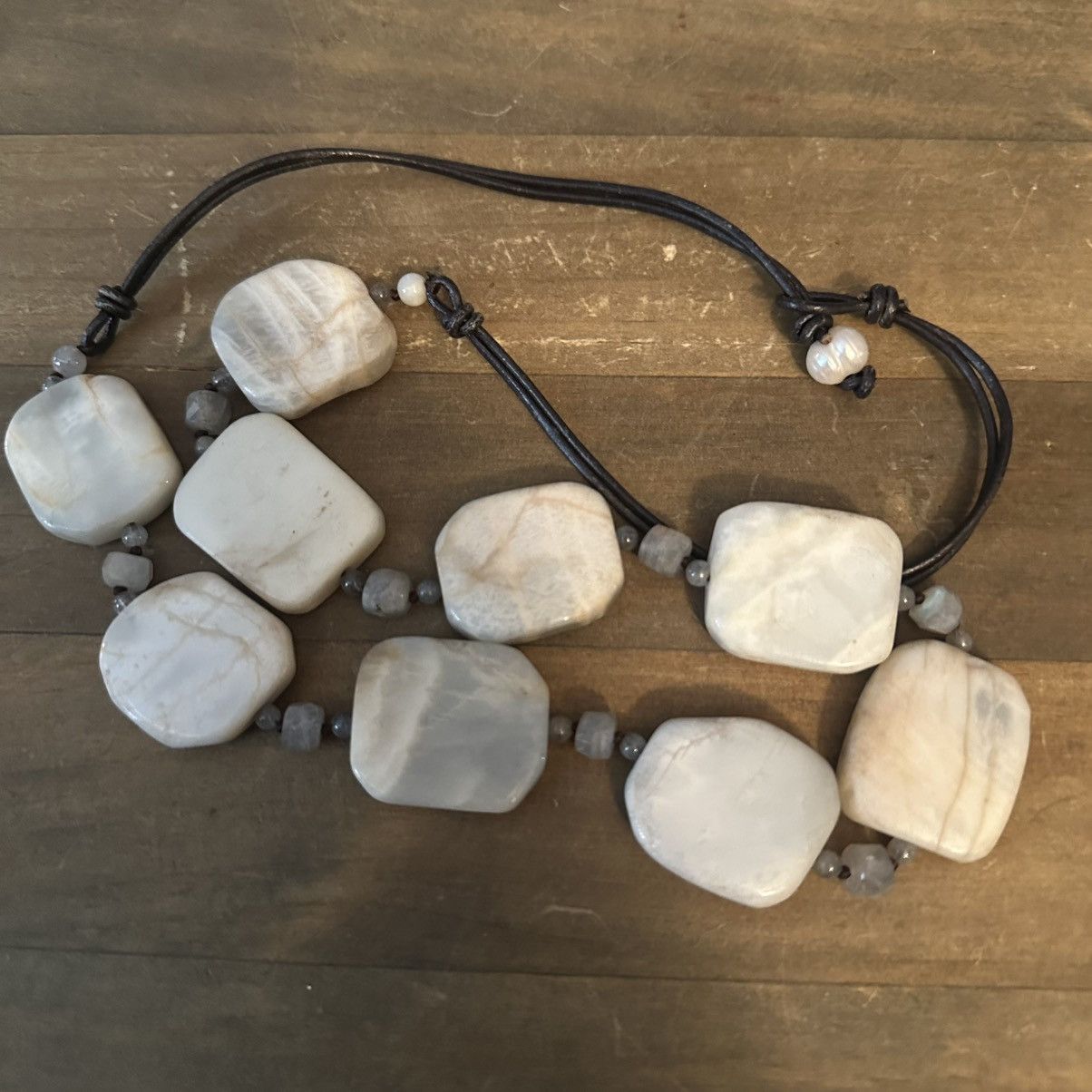 Vintage Vintage flat agate stones leather cord necklace Size ONE SIZE - 2 Thumbnail