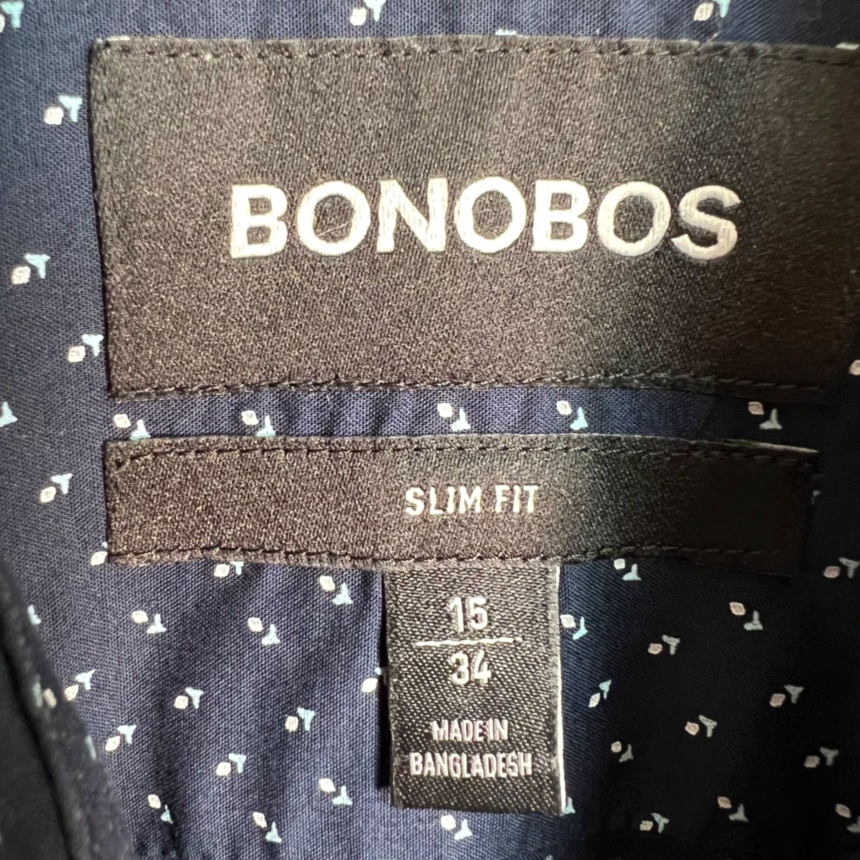 Bonobos Bonobos Slim Fit Shirt Mens 15 / 34 Long Sleeve Blue W/ White Dotted Pattern Size US S / EU 44-46 / 1 - 3 Thumbnail