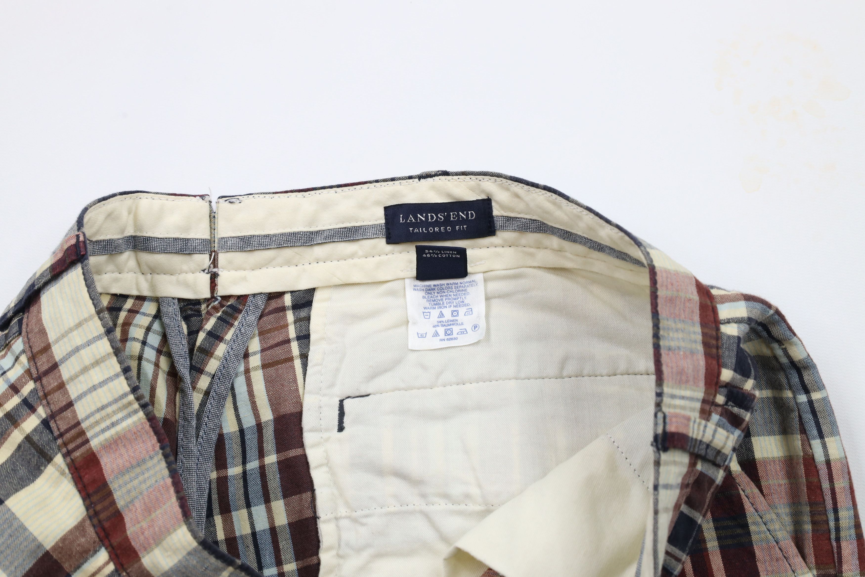 Lands' End × Vintage Vintage 90s Lands End Front Linen Blend Chino Pants Plaid Size US 34 / EU 50 - 8 Thumbnail