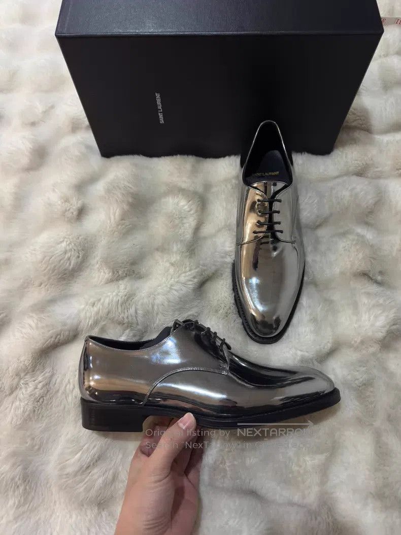 Saint Laurent Paris Saint Laurent Paris Metallic Silver Leather Shoes Size US 8 / EU 41 - 1 Thumbnail