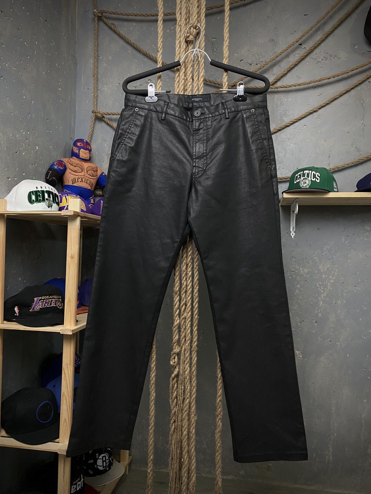 image of Givenchy Crackled Black Pants, Men's (Size 32)