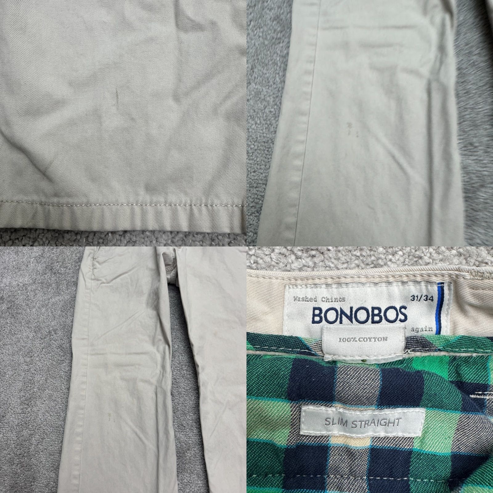Bonobos Bonobos Slim Fit Straight Leg Chino Pants Mens 31x34 Beige Cotton Flannel Lined Size US 31 - 8 Thumbnail