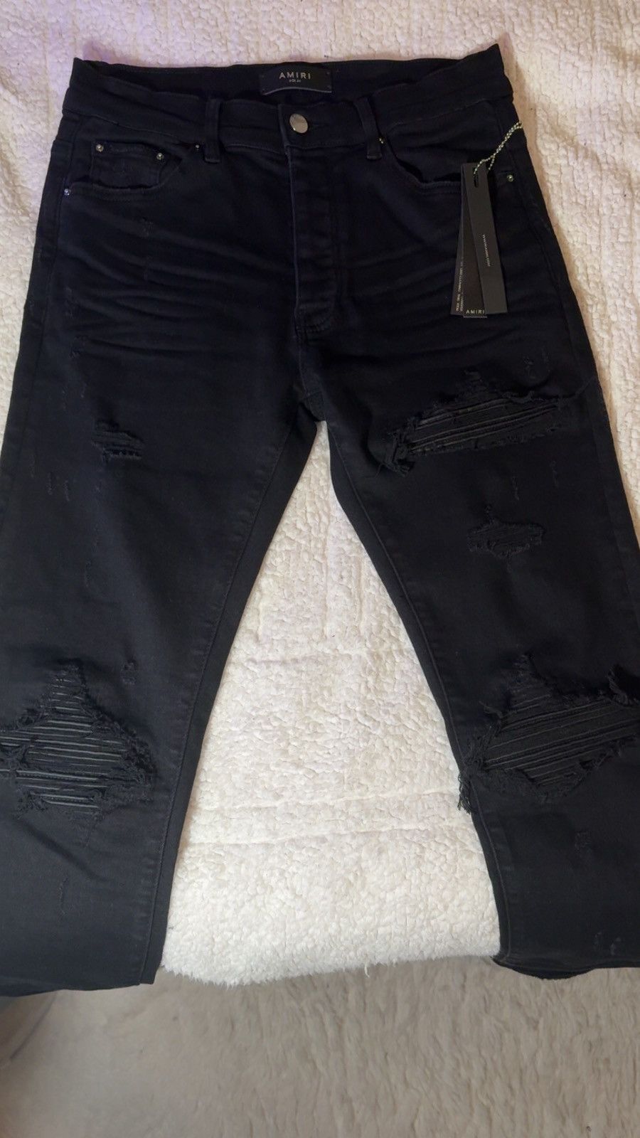 Amiri Amiri MX1 Blue Ultrasuede Patch Jeans Black OD | Grailed