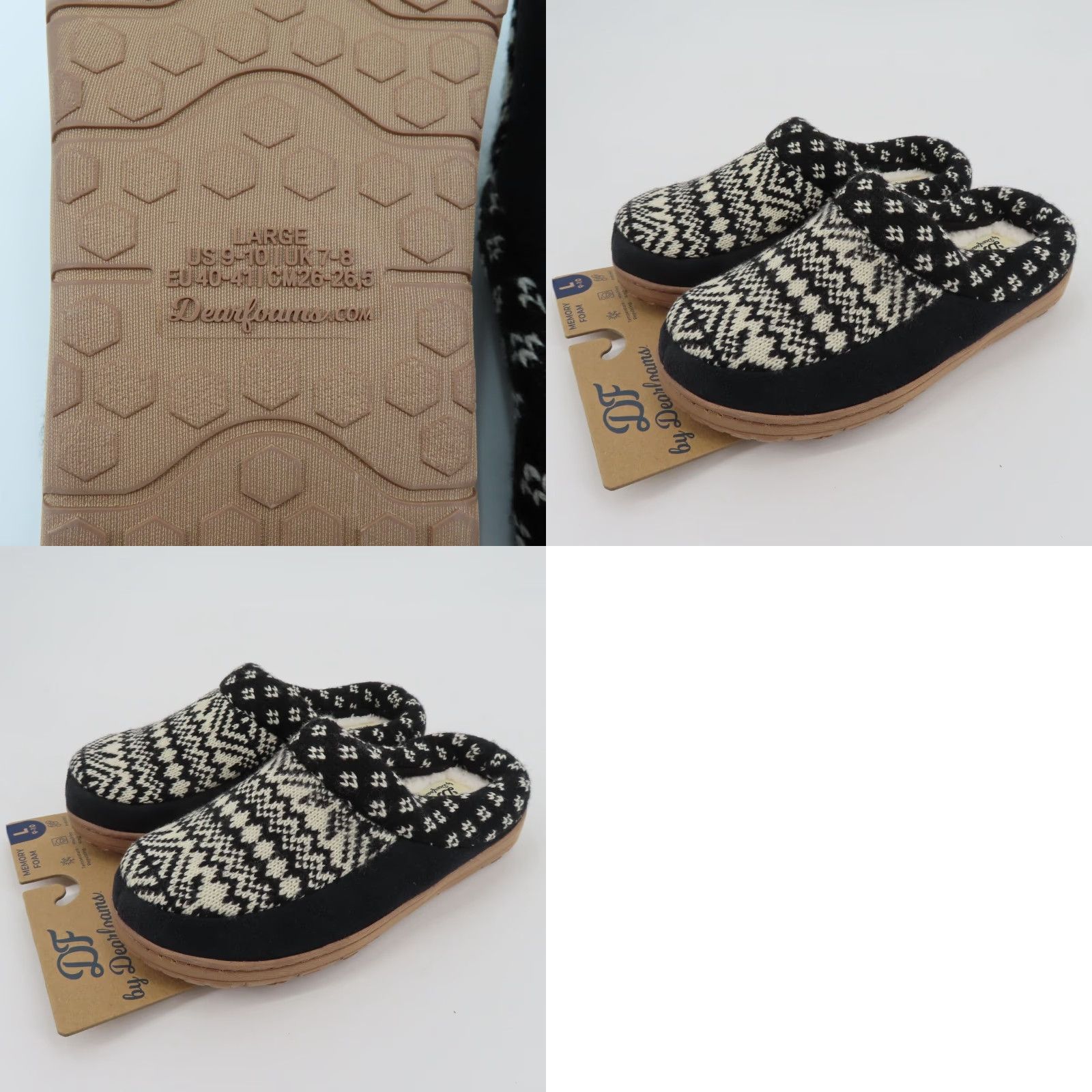 Vintage Dearfoams Slipper Women 9-10 Black Knit Memory Foam Slip-On Indoor Outdoor NEW Size ONE SIZE - 9 Thumbnail