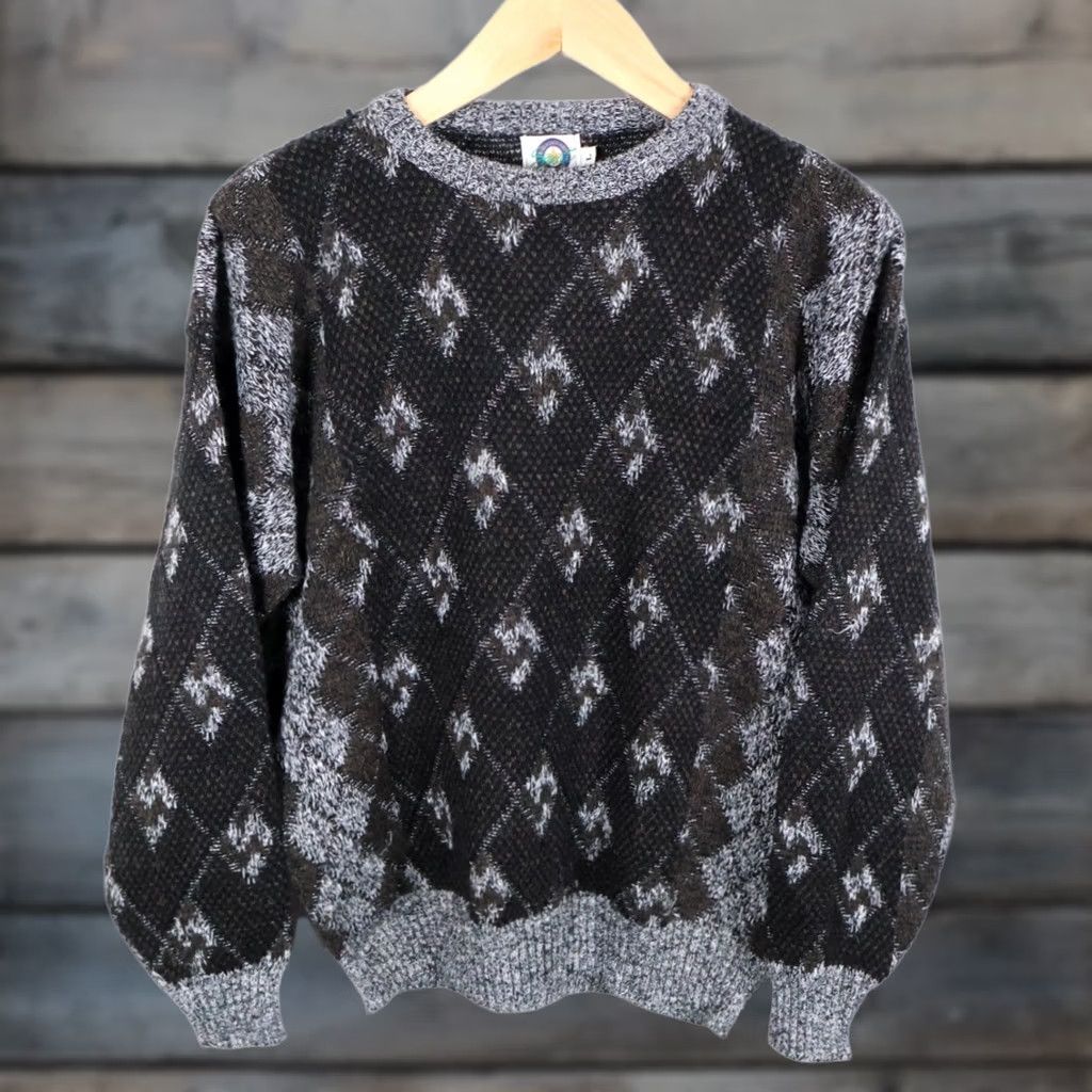 Vintage VINTAGE Chunky Knit 90s Dad Retro Gray Brown Diamond Pattern Sweater Men's Large Size US L / EU 52-54 / 3 - 1 Thumbnail