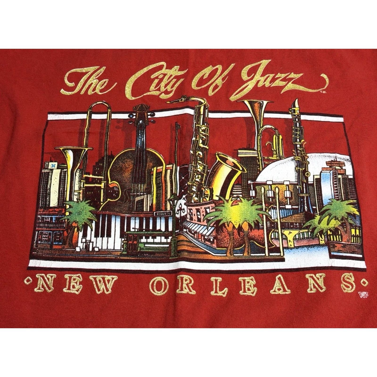 Delta Vintage City Of New Orleans T-Shirt Delta XL Red Jazz USA Shirt Unisex Adults 80s 90s Crew Neck Short Sleeve Size US XL / EU 56 / 4 - 3 Thumbnail