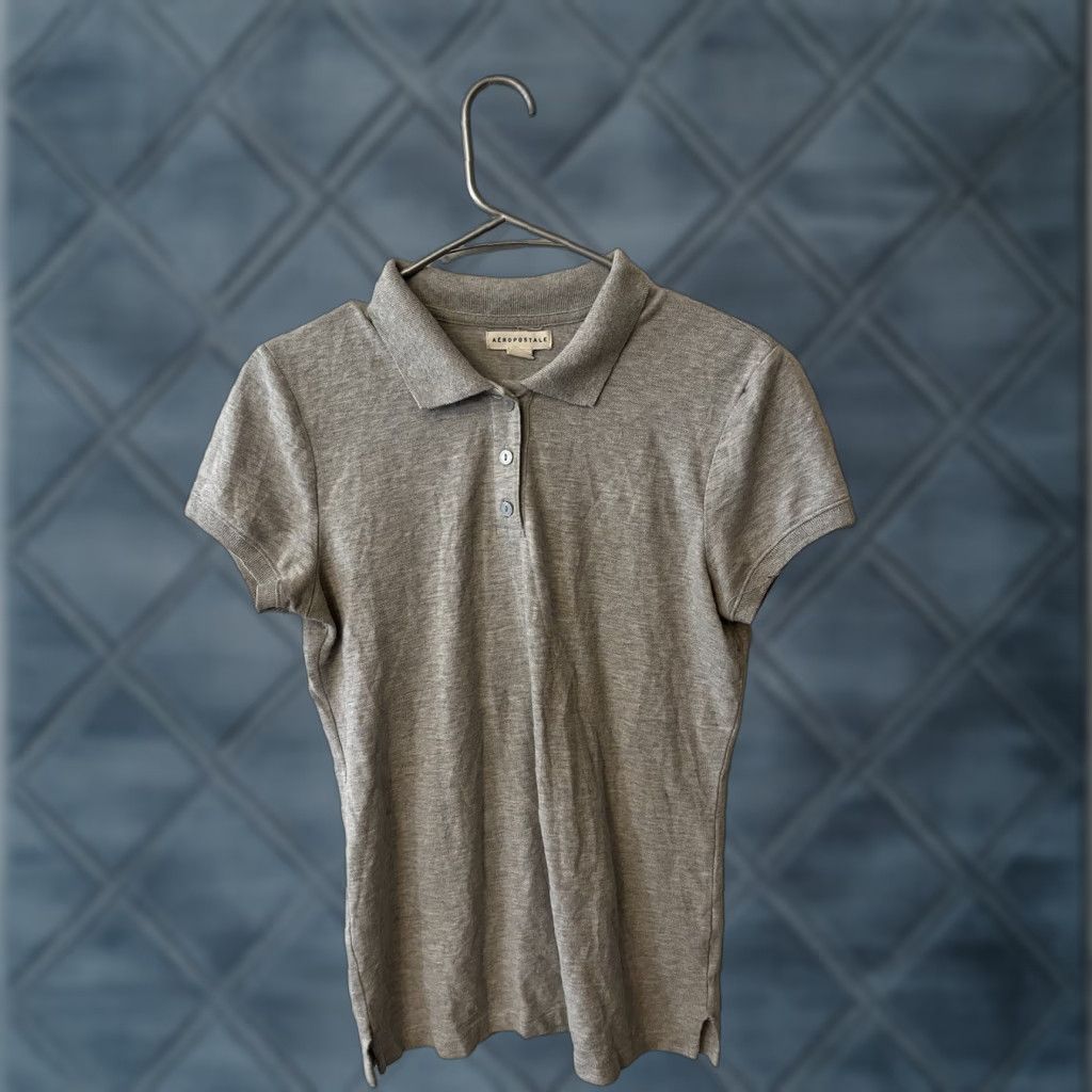 Aeropostale AEROPOSTALE Women's Gray Short Sleeve Polo Shirt - Size Large Solid Casual Bow Regular Fit Size L / US 10 / IT 46 - 1 Thumbnail