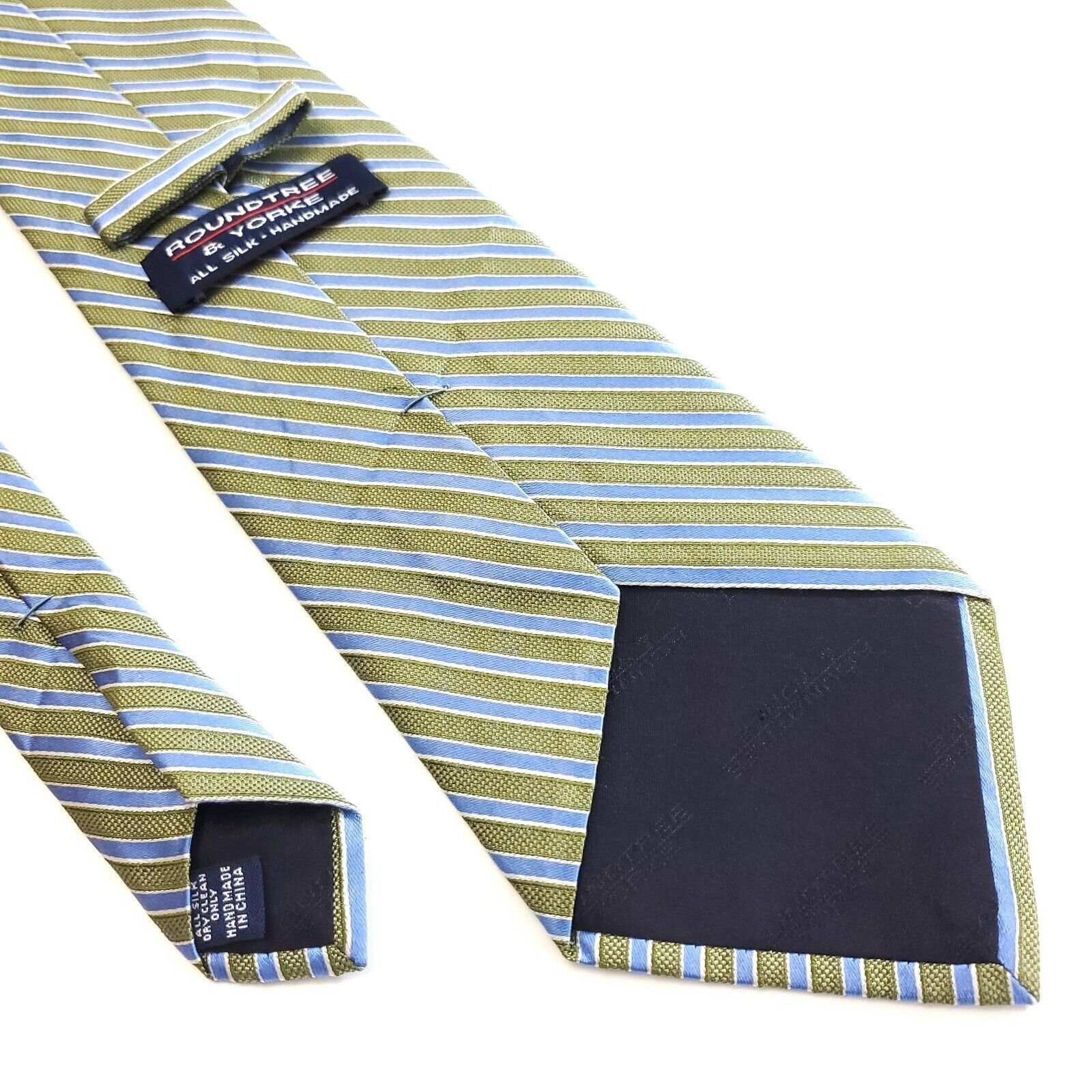 Roundtree & Yorke Roundtree & Yorke Blue Green Striped Woven Wide Silk Tie Size ONE SIZE - 5 Thumbnail