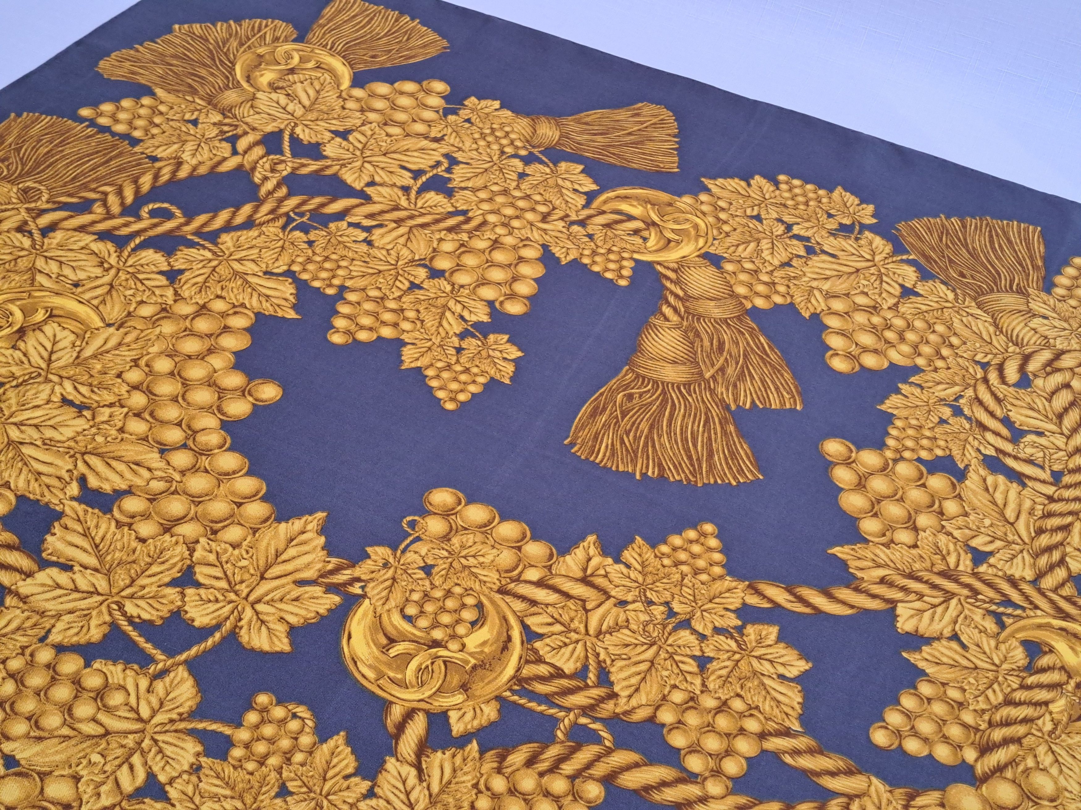 Chanel Vintage CHANEL gray/gold silk scarf grapes and tassel motif. Size ONE SIZE - 17 Thumbnail