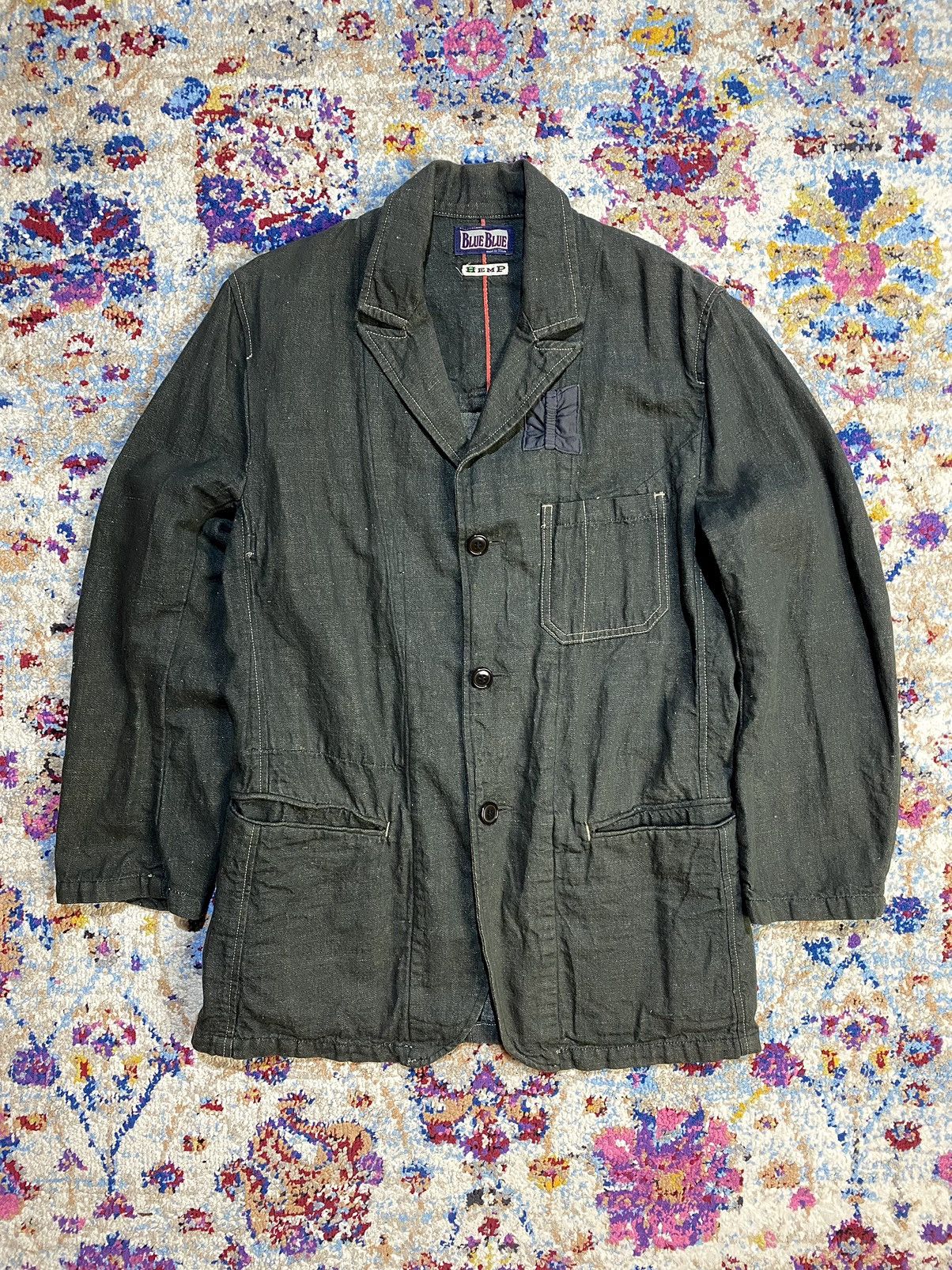 HOLLYWOOD RANCH MARKET × Vintage Blue Blue Hemp Selvedge Easy Light Denim Work Jackets Size US S / EU 44-46 / 1 - 1 Thumbnail