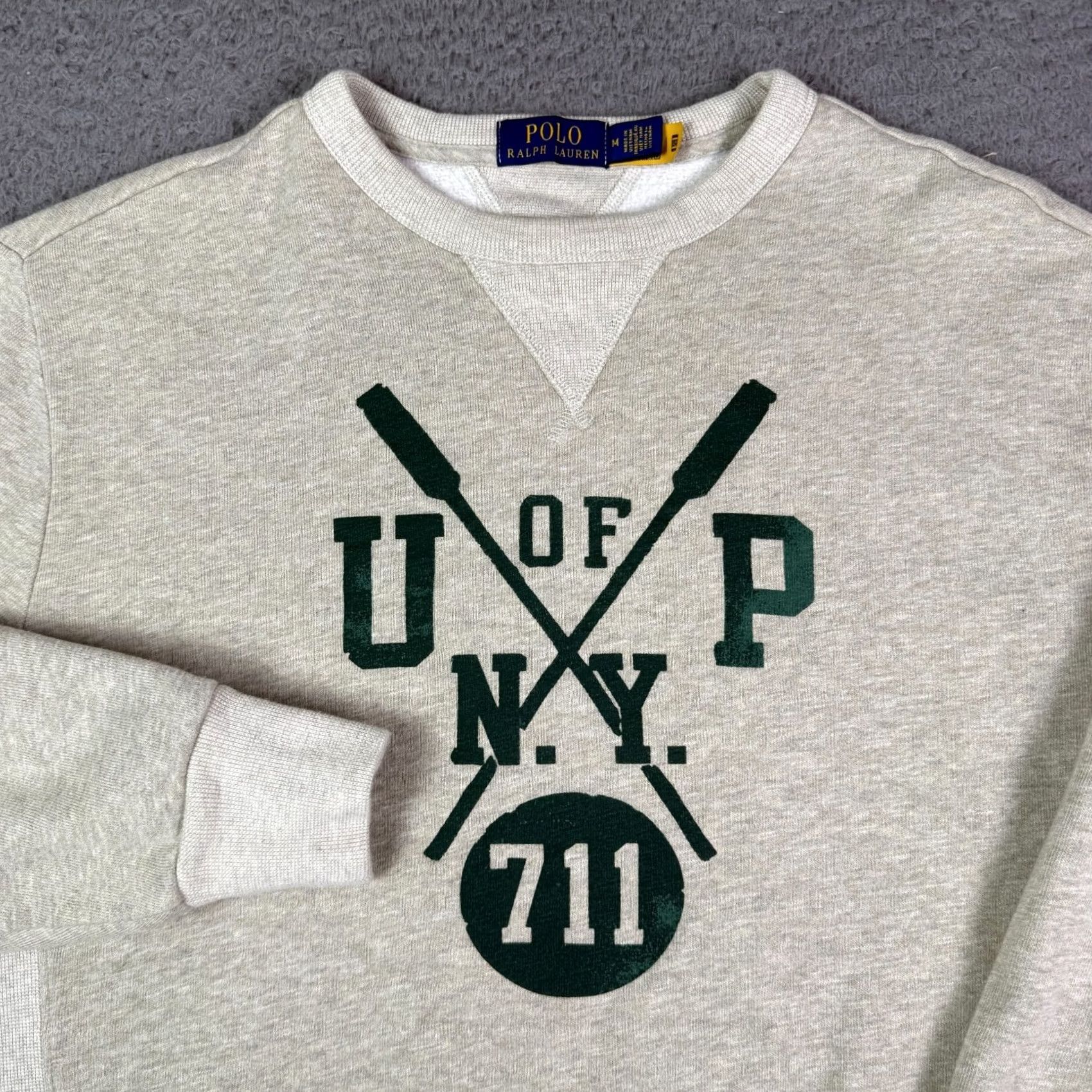 Polo Ralph Lauren Polo Ralph Lauren Sweatshirt Mens M Ivory Crewneck Varsity Double V NY U of P Print Vintage Size US M / EU 48-50 / 2 - 2 Thumbnail