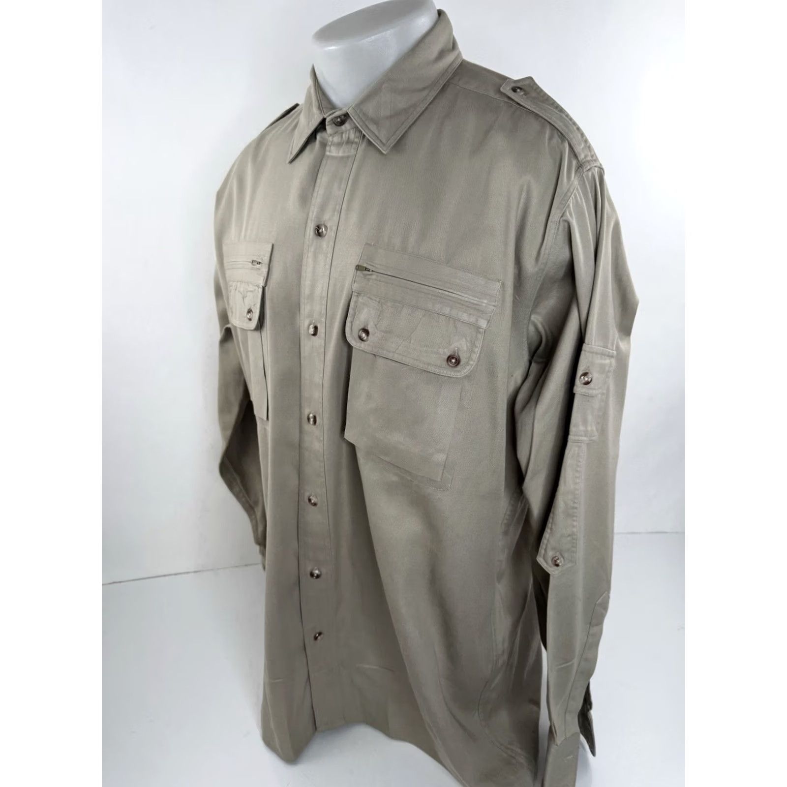 Abercrombie & Fitch Abercrombie & Fitch - Hong Kong Vintage XL Safari Bush Field Shirt - Button-Up - Long Sleeve - Tan - Men - XL - 1970s/80s Size US XL / EU 56 / 4 - 3 Thumbnail