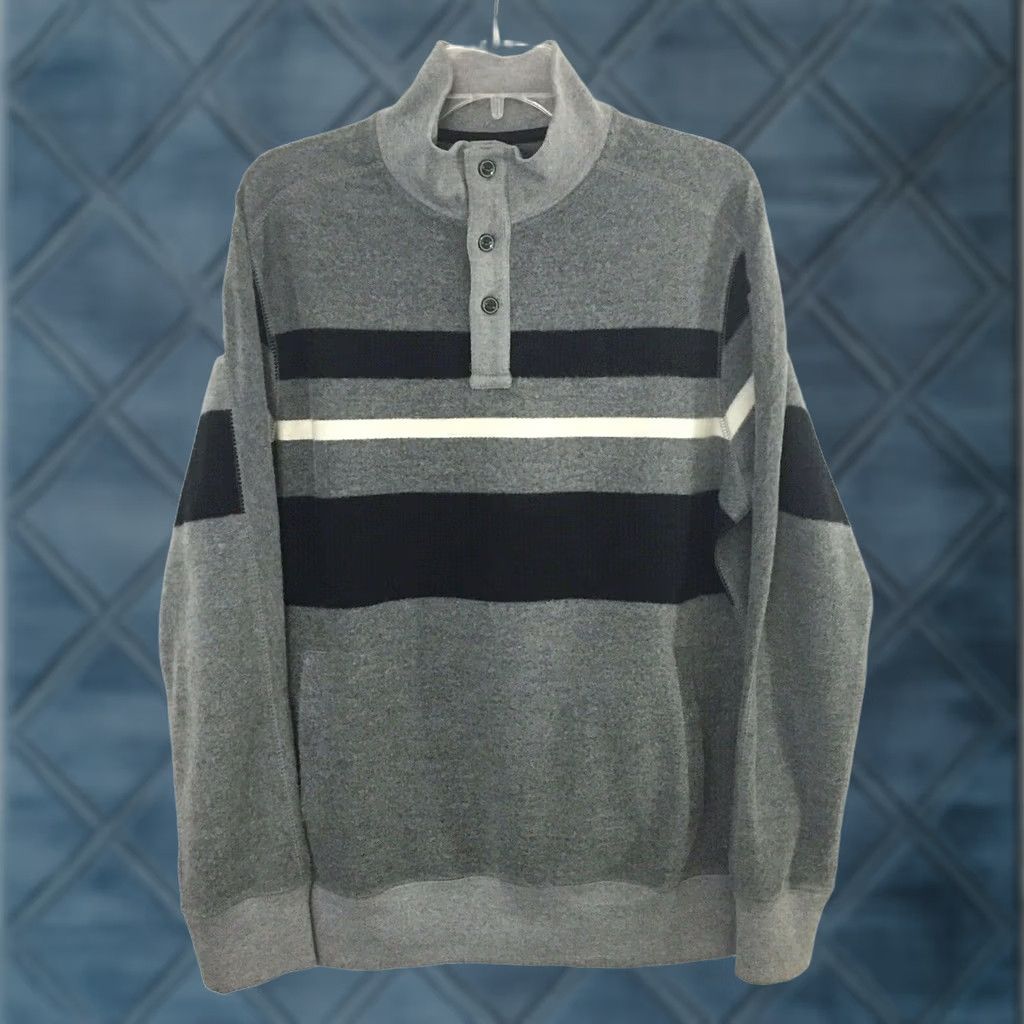 Chaps Chaps Sweater Mens M Gray Long Sleeve Henley Cotton Blend Mock Neck Striped Casual Size US M / EU 48-50 / 2 - 1 Thumbnail