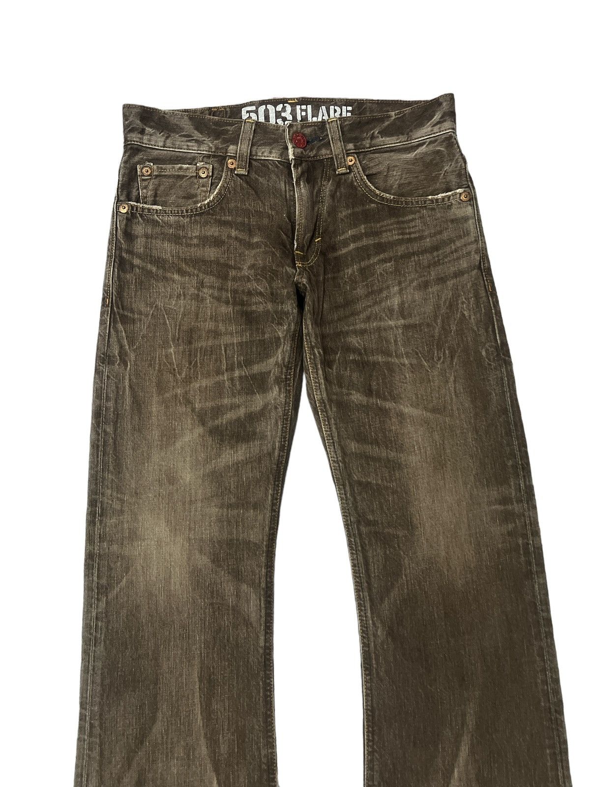 If Six Was Nine FLARED🔥EDWIN 503 BROWN FADED DISTRESSED DENIM PANT Size US 30 / EU 46 - 3 Thumbnail