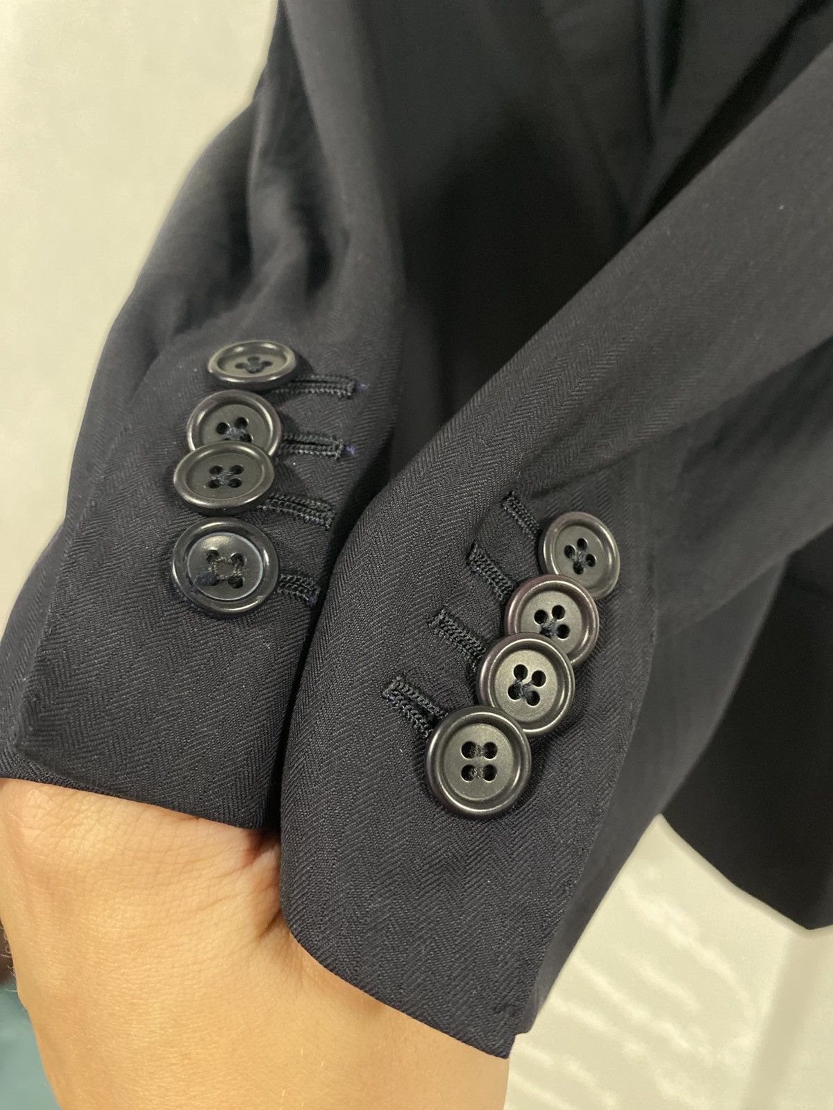 Luigi Borrelli Borelli Napoli Dark Blue Herringbone Wool Blazer Size: 50 Size 50R - 4 Thumbnail