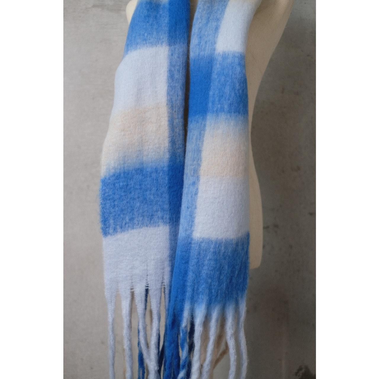 Japanese Brand Rare Vtg Mohair Checked Scarf Blue OS Size ONE SIZE - 3 Thumbnail