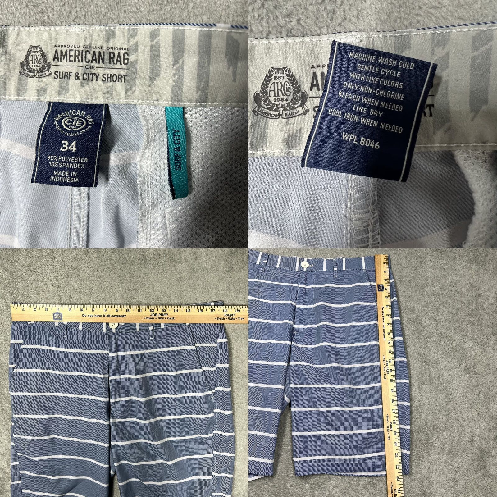Vintage American Rag Cie Surf & City Hybrid Board Shorts Men 34 Blue White Striped Bermuda Pockets Casual Light Polyester Spandex Size US 36 / EU 52 - 8 Thumbnail
