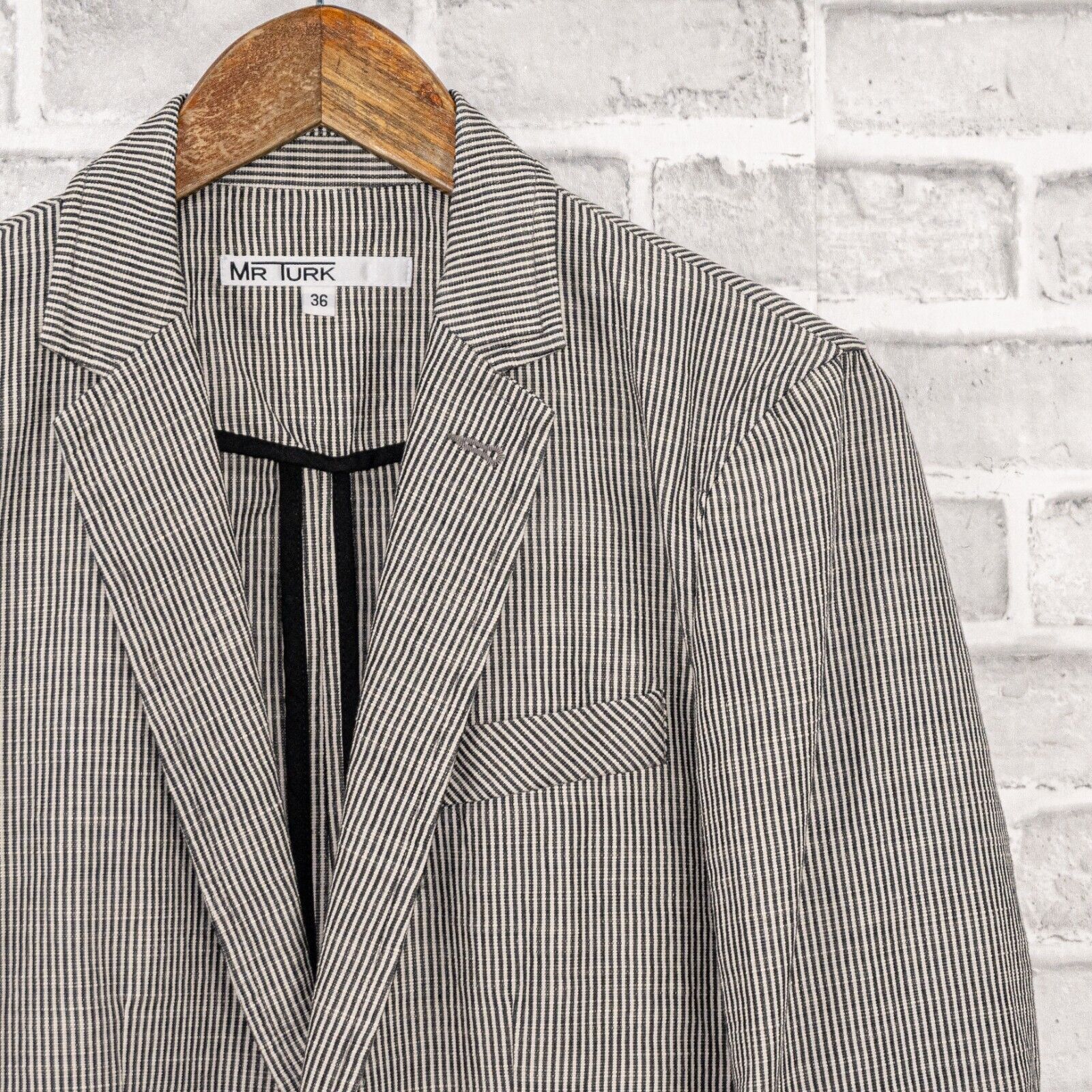 Mr Turk MR TURK 2 button Blazer Jacket white gray striped Cotton Size 36S - 6 Thumbnail