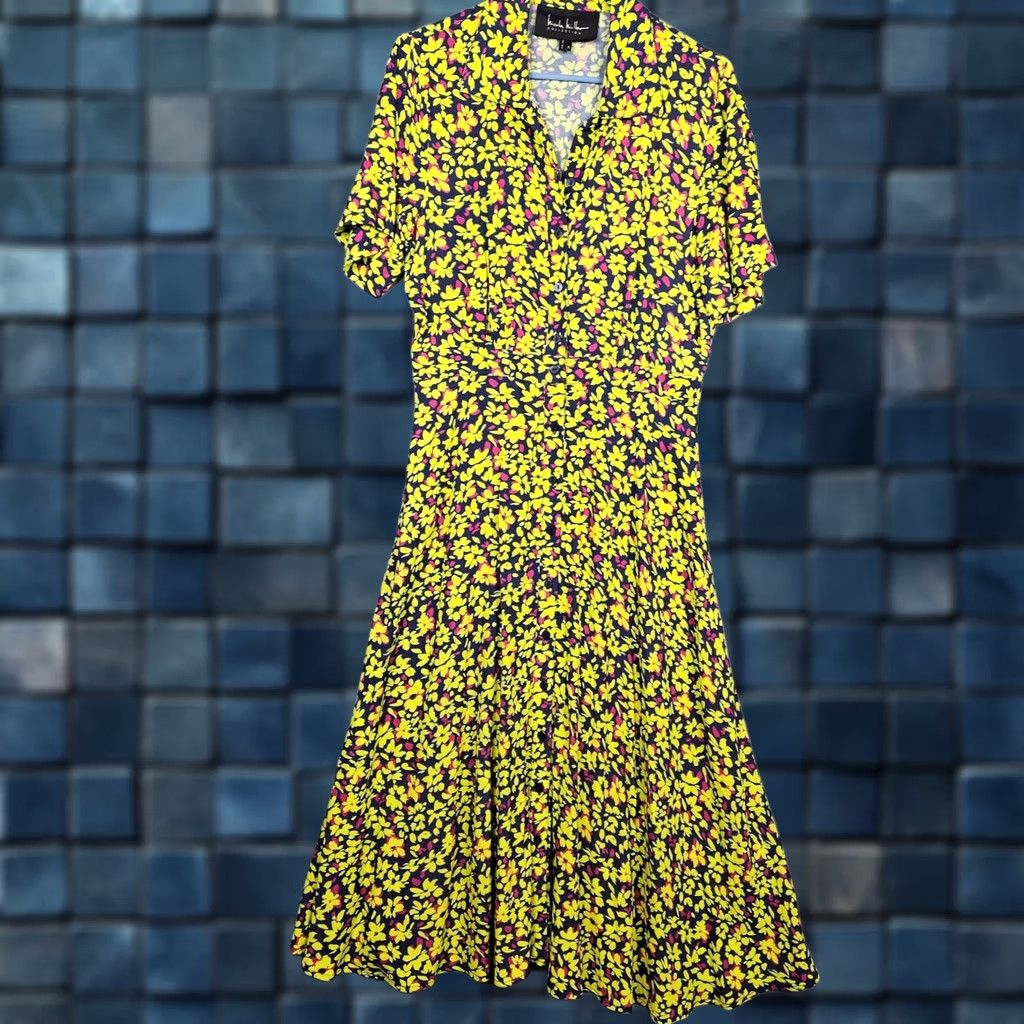 Nicole Miller Nicole Miller Women's Button Up Short Sleeve Painted Primrose Dress Size M Color Multicolor Size 32" / US 10 / IT 46 - 1 Thumbnail