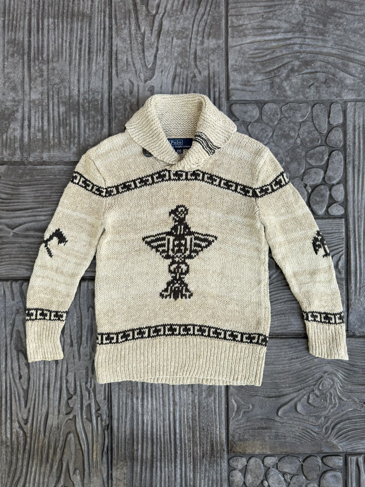 Polo Ralph Lauren 💥RARE💥Vintage 90s PRL Kanata Cowichan Hand Knit Shawl Collar Size US XXS / EU 40 - 2 Thumbnail
