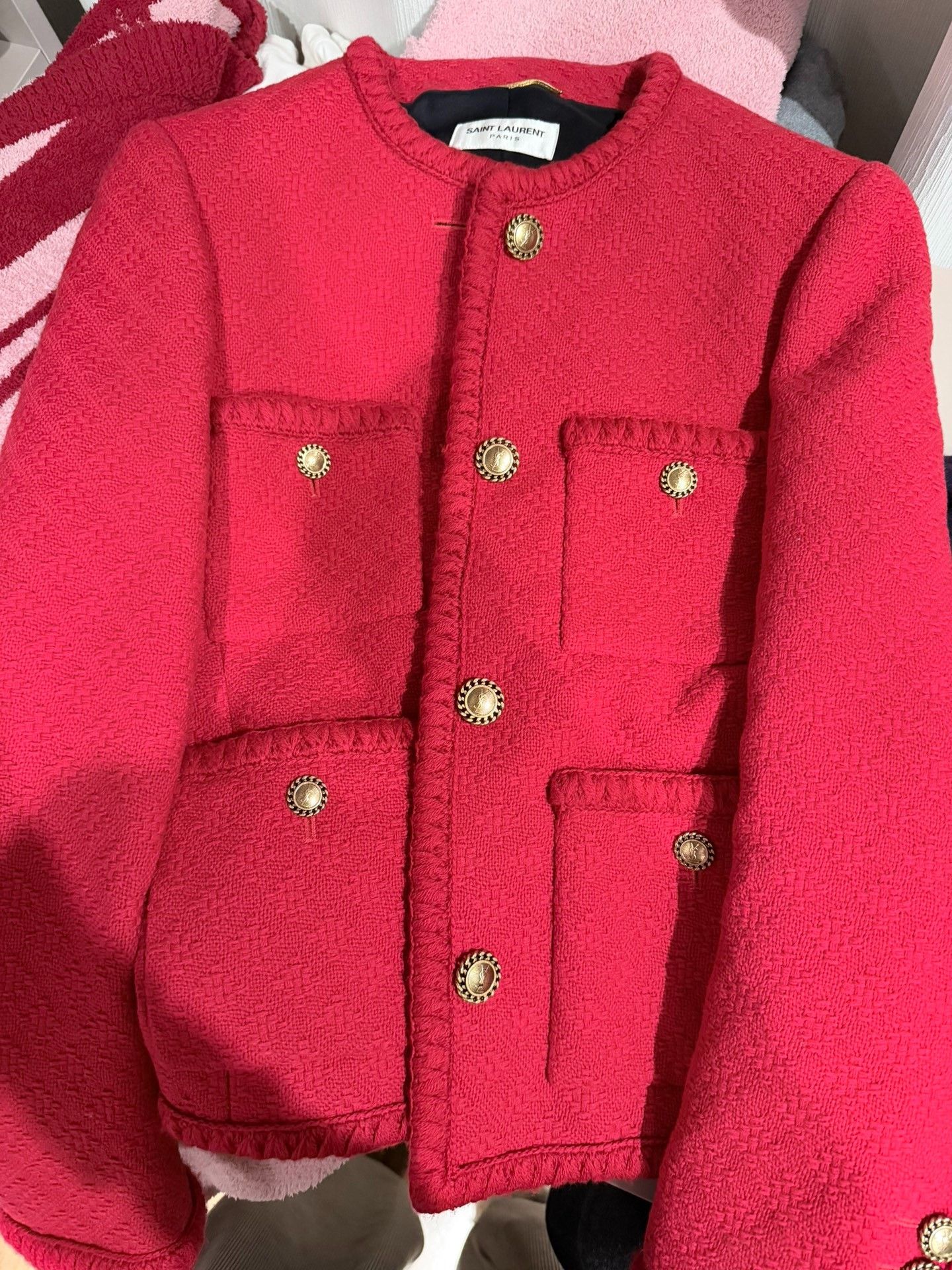 Saint Laurent Paris YSL Saint Laurent Red Tweed Jacket Size S / US 4 / IT 40 - 1 Thumbnail