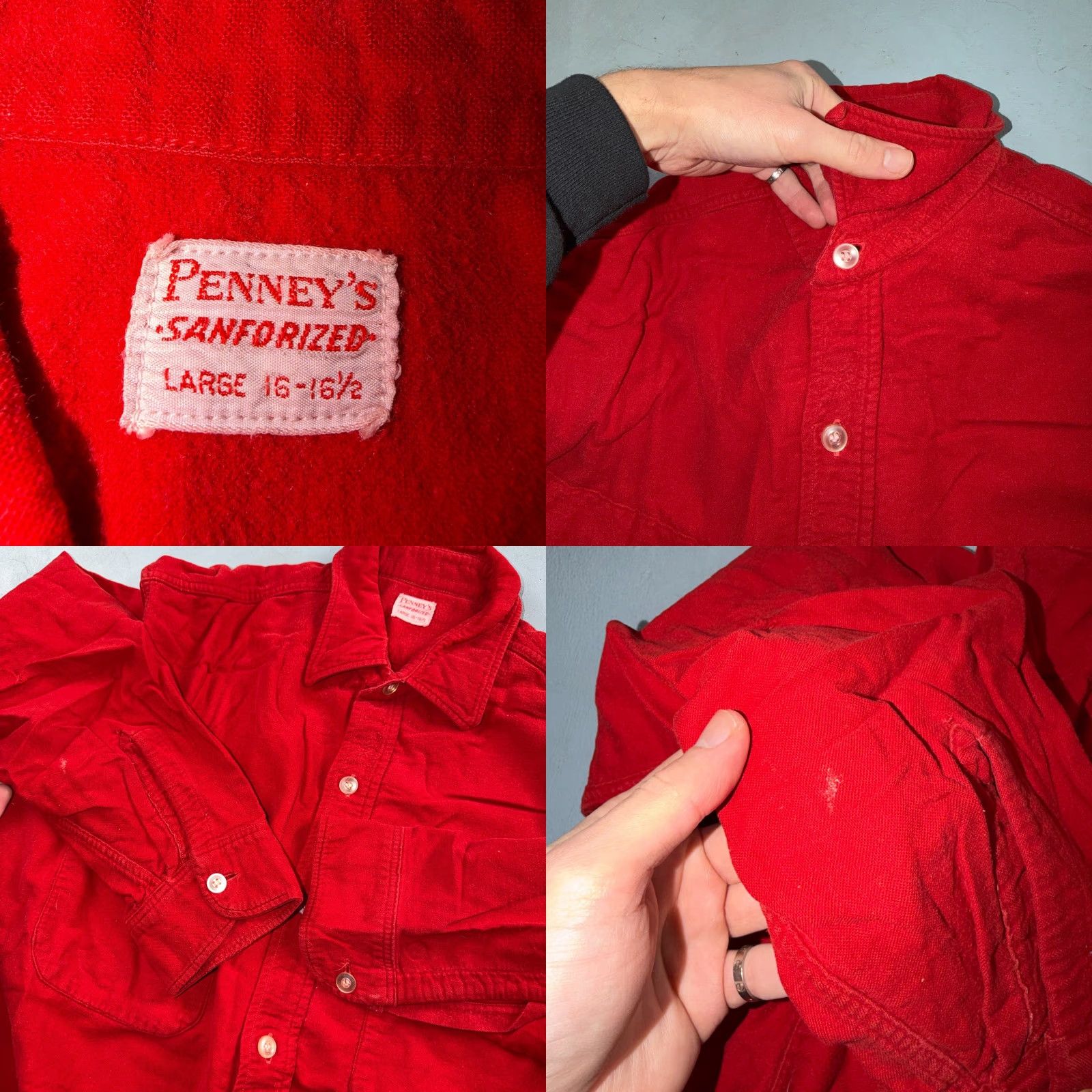 JCPenney VINTAGE Penneys Jacket Red Cotton 1940s 40s 50s Plaid Flannel Shirt Rockabilly Mens Large Size US L / EU 52-54 / 3 - 8 Thumbnail