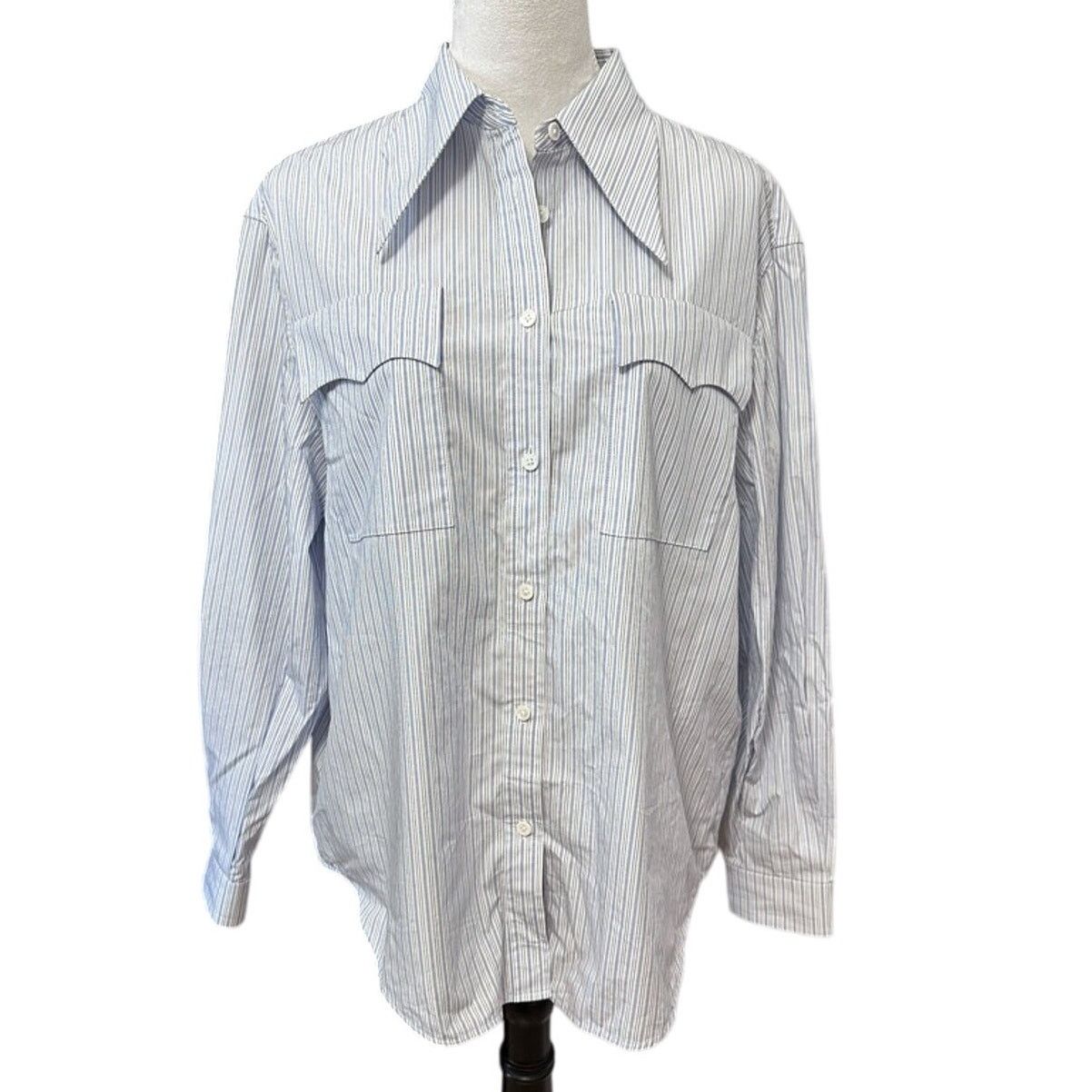 Other Nancyavally Women Button Up Shirt Blue Striped Long Sleeve S Size S / US 4 / IT 40 - 1 Thumbnail