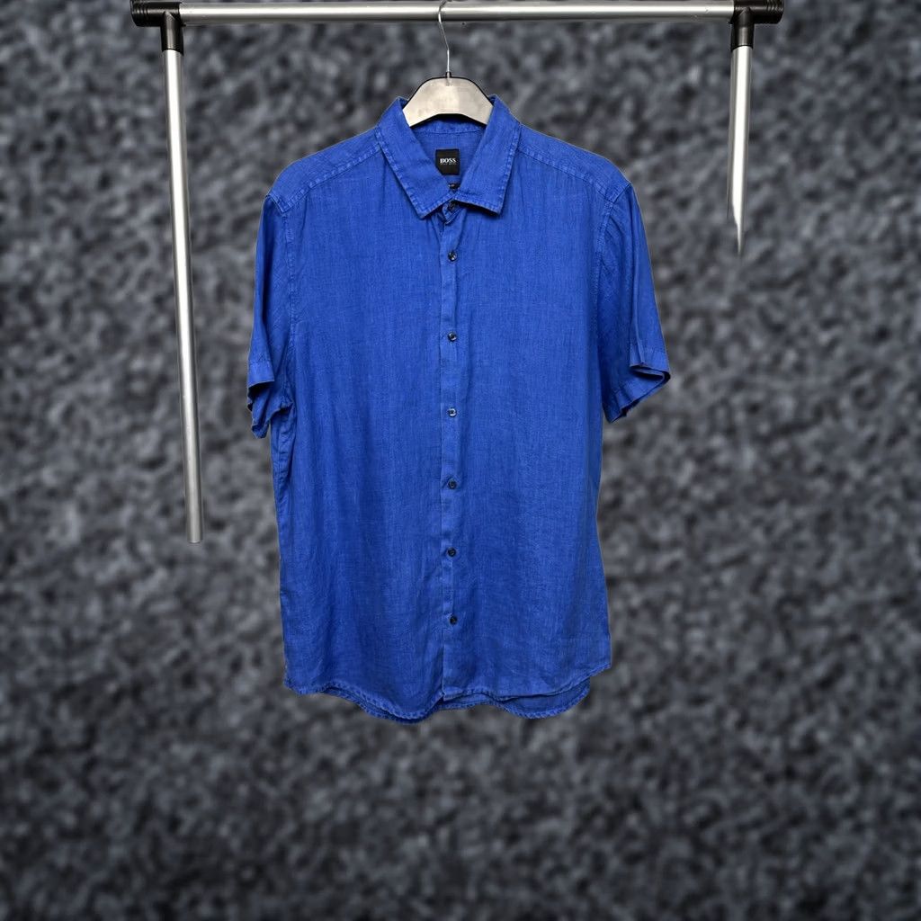 Hugo Boss HUGO BOSS Mens LINEN Short Sleeve Shirt L Blue Button-Up Shirt Mens Size US L / EU 52-54 / 3 - 1 Thumbnail