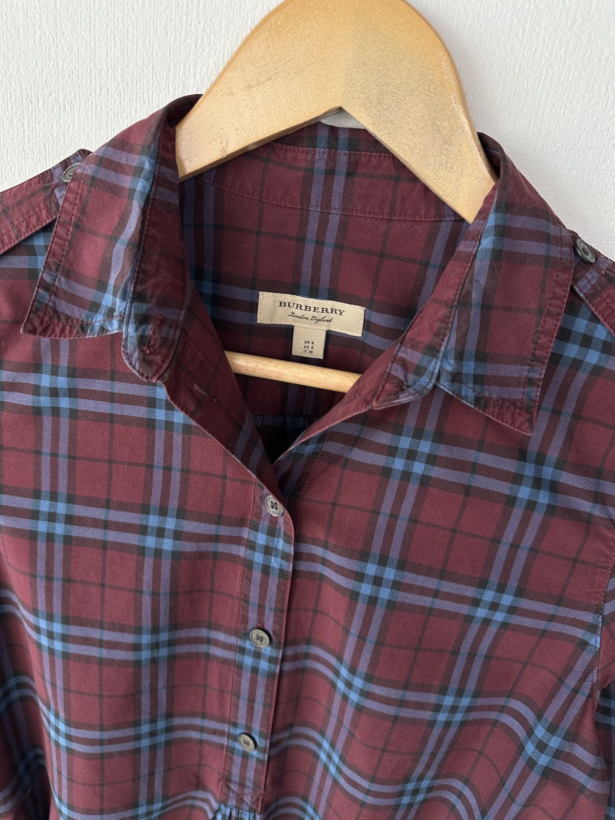 Burberry BURBERRY Plaid Shirt Dress Burgundy Check Cotton Belted US 4 Size XS / US 0-2 / IT 36-38 - 5 Thumbnail