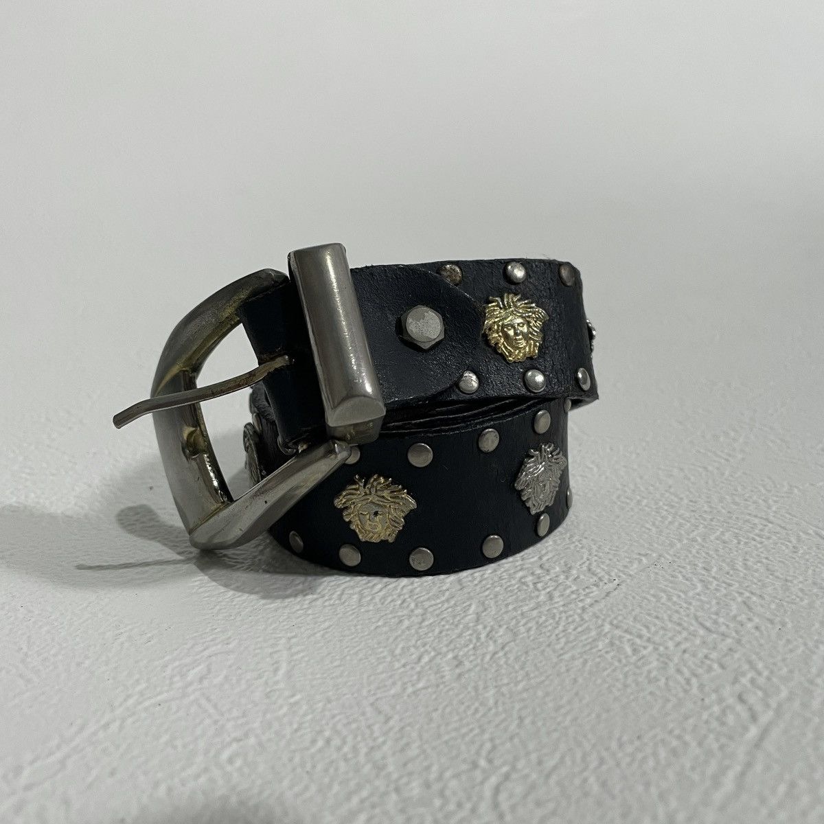 Vintage Versace Medusa Studded Black leather belts