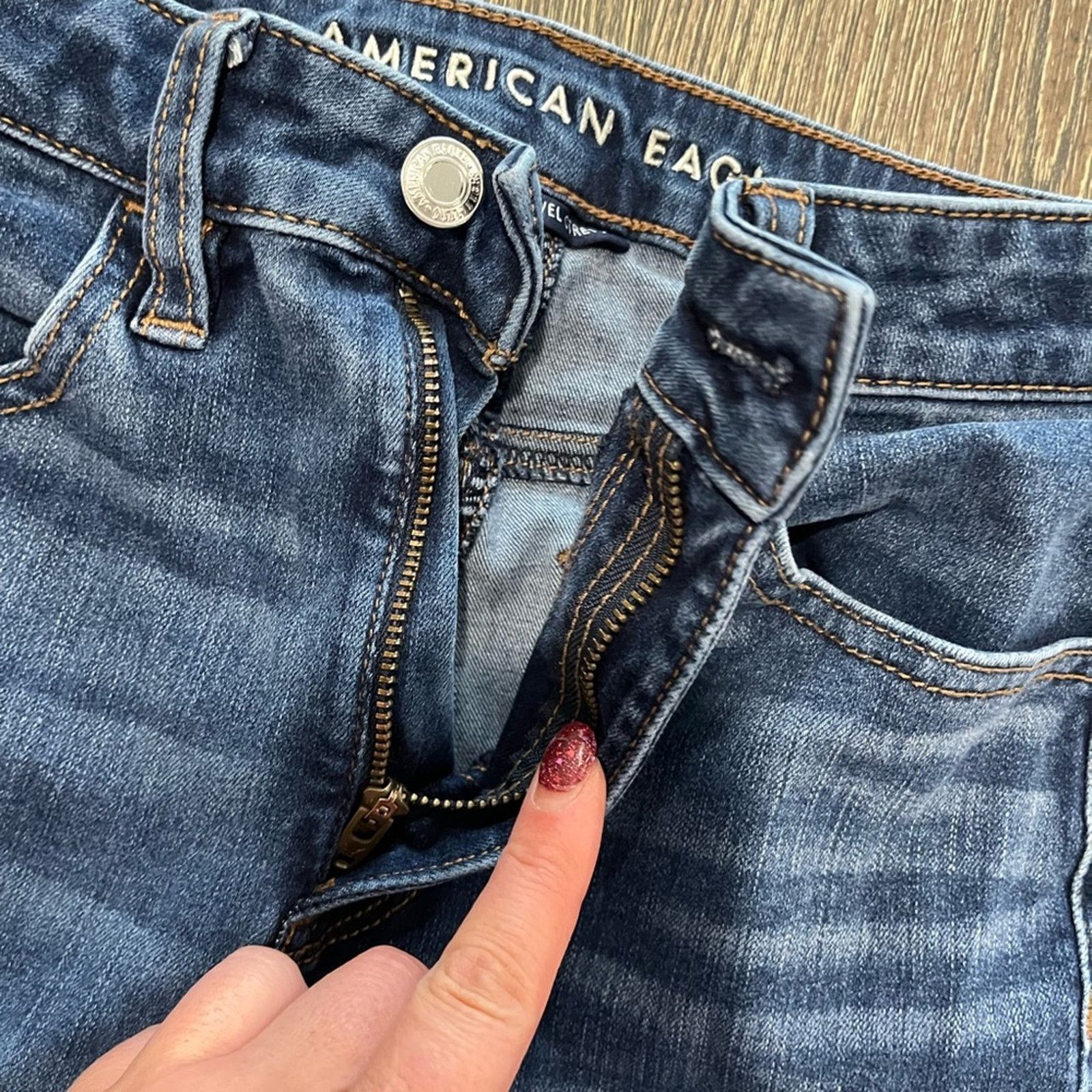 American Eagle Outfitters American Eagle Hi-Rise Skinny Jeans 360 Super Stretch Blue 2 Size 26" / US 2 / IT 38 - 6 Thumbnail