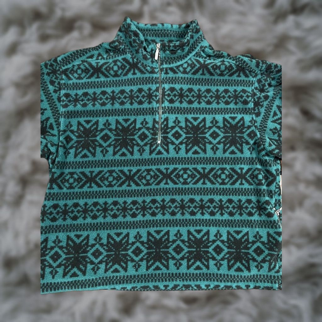 Eddie Bauer Eddie Bauer Pullover 1/4 Zip Jacket Fleece Fair Isle Green Mexico Vintage Men XL Size US XL / EU 56 / 4 - 1 Thumbnail