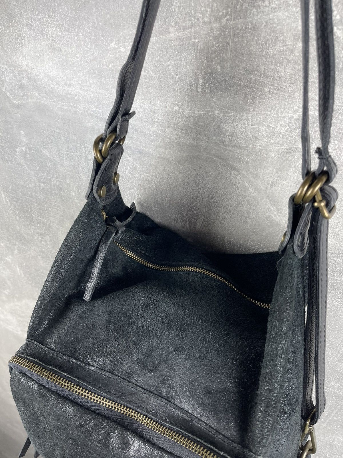 Genuine Leather Minimalist Hobo Black Suede Shoulder Handcrafted Bag Made Size ONE SIZE - 4 Thumbnail