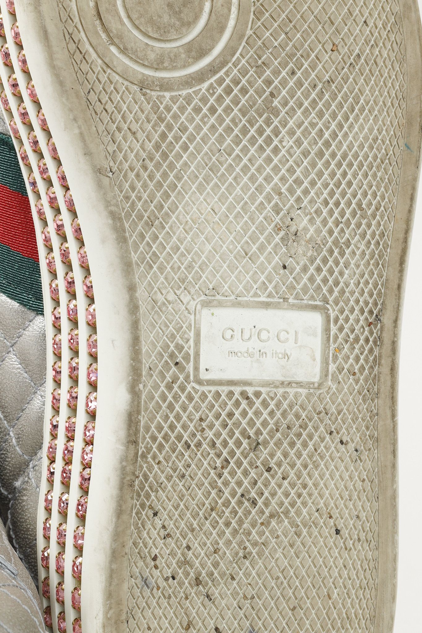 Gucci Gucci Ace Silver Quilted-Leather Crystal-Platform Sneakers Size US 9.5 / IT 39.5 - 5 Thumbnail