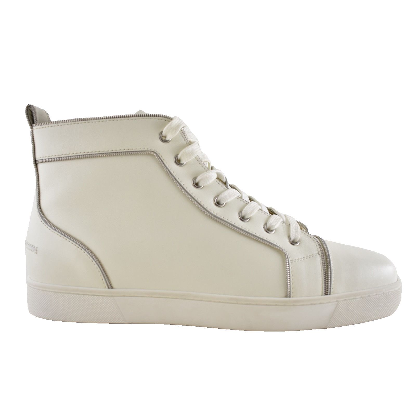 Christian Louboutin Mens Louis Z Flat White Zipper High Top Sneakers 43.5 10.5 Size US 10.5 / EU 43-44 - 1 Thumbnail