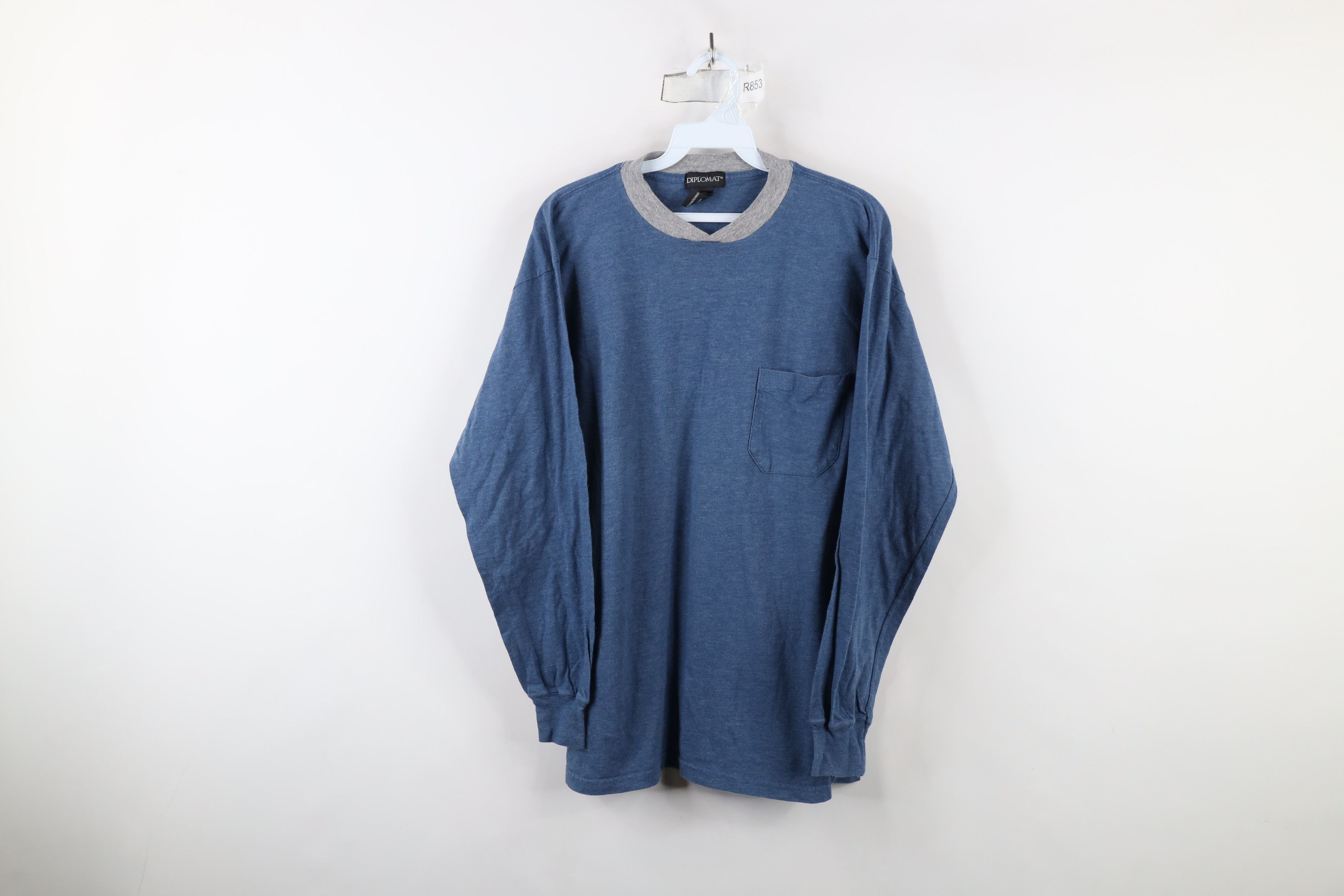 Vintage Vintage 90s Streetwear Blank Knit Long Sleeve Pocket T-Shirt Size US M / EU 48-50 / 2 - 1 Thumbnail
