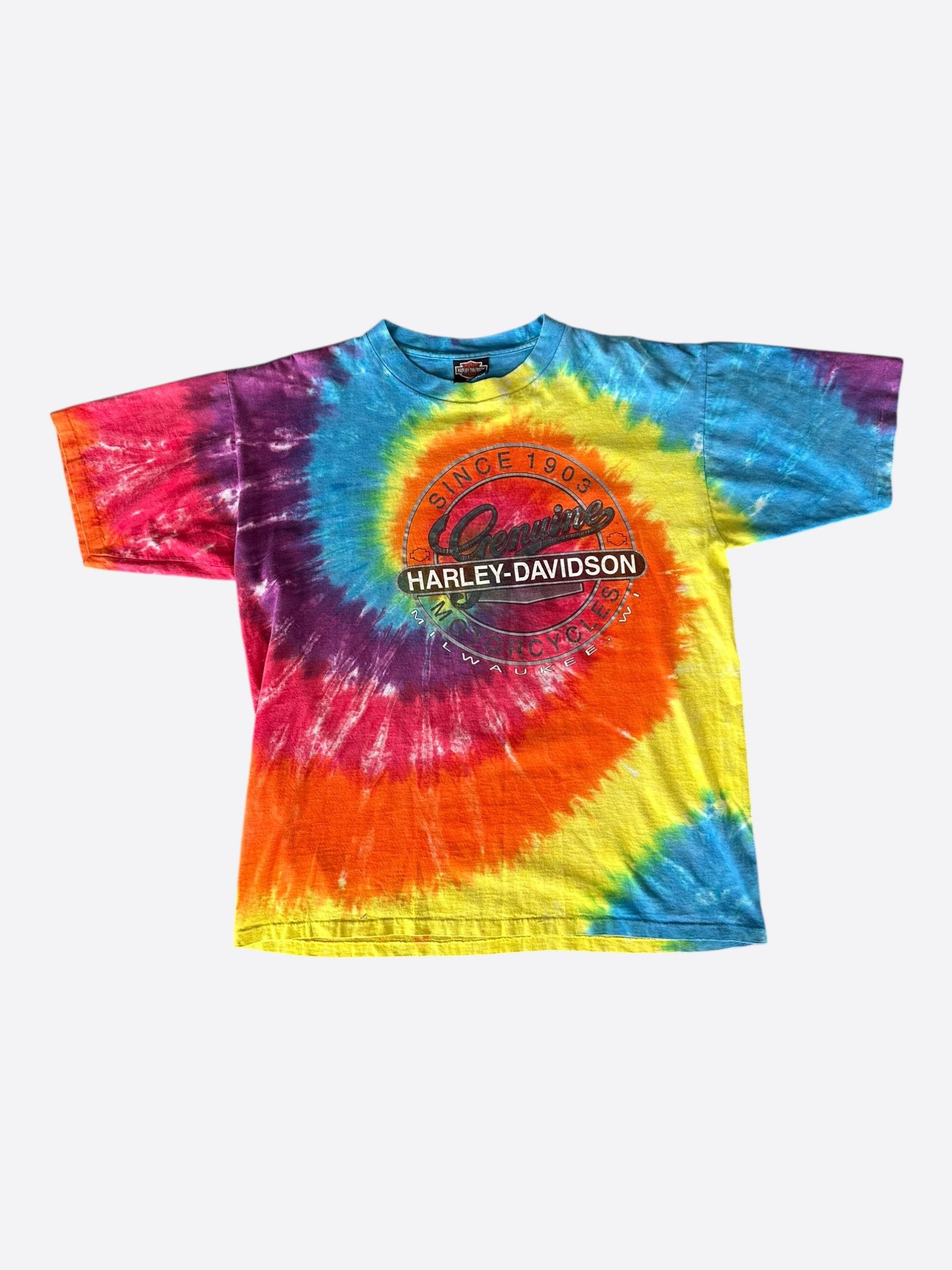 Vintage Tie-Dye Harley-Davidson Ol' McDonald Hog Farm T-Shirt Size US XL / EU 56 / 4 - 1 Thumbnail