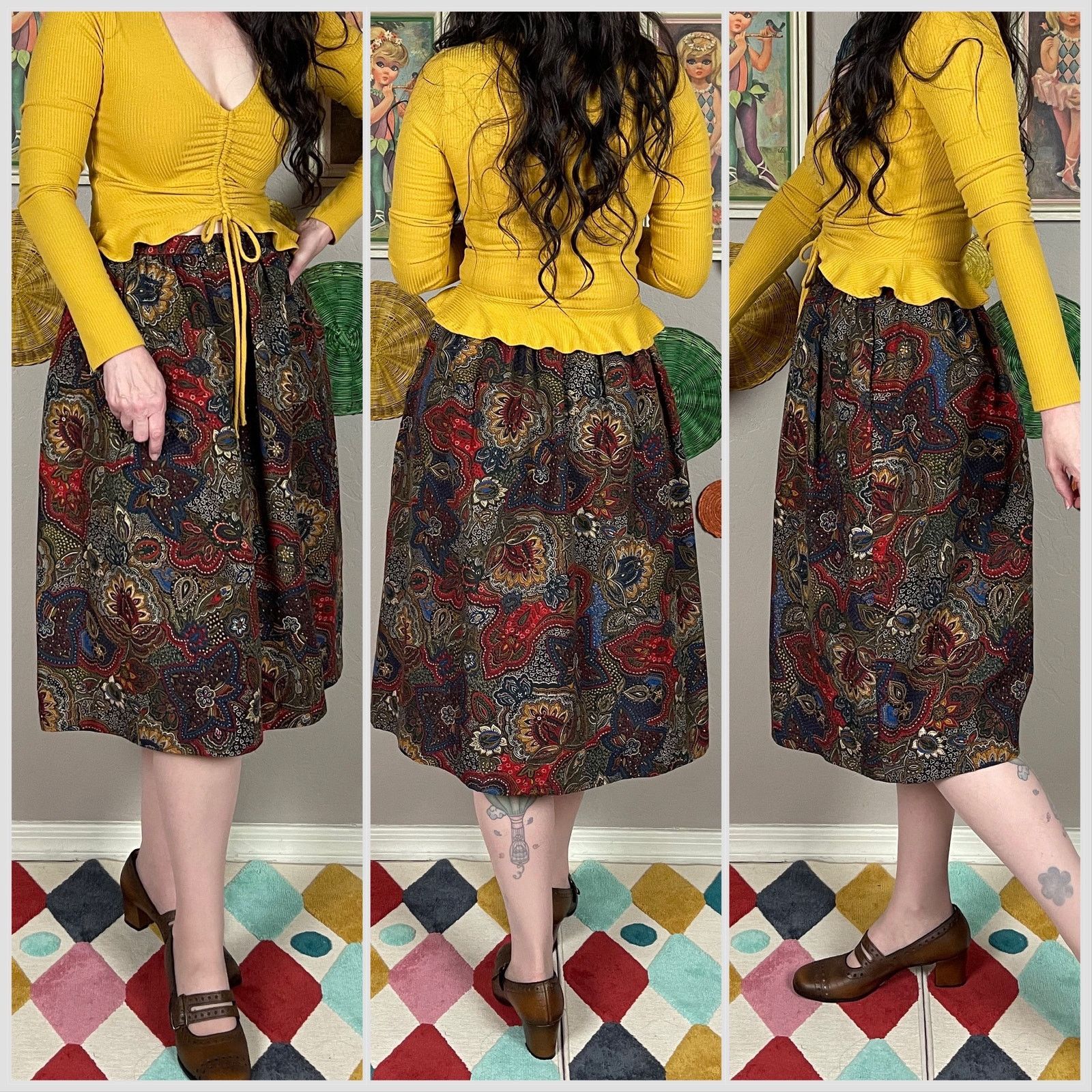 Vintage Vintage 1970s Paisley Print High Waisted A-Line Wool Skirt Size 28" / US 6 / IT 42 - 2 Thumbnail
