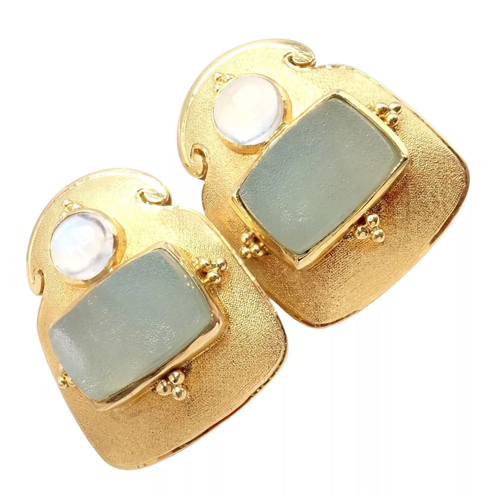 Vintage Paula Crevoshay 18k Gold Smithsonite Moonstone Earrings OOAK Size ONE SIZE - 1 Thumbnail