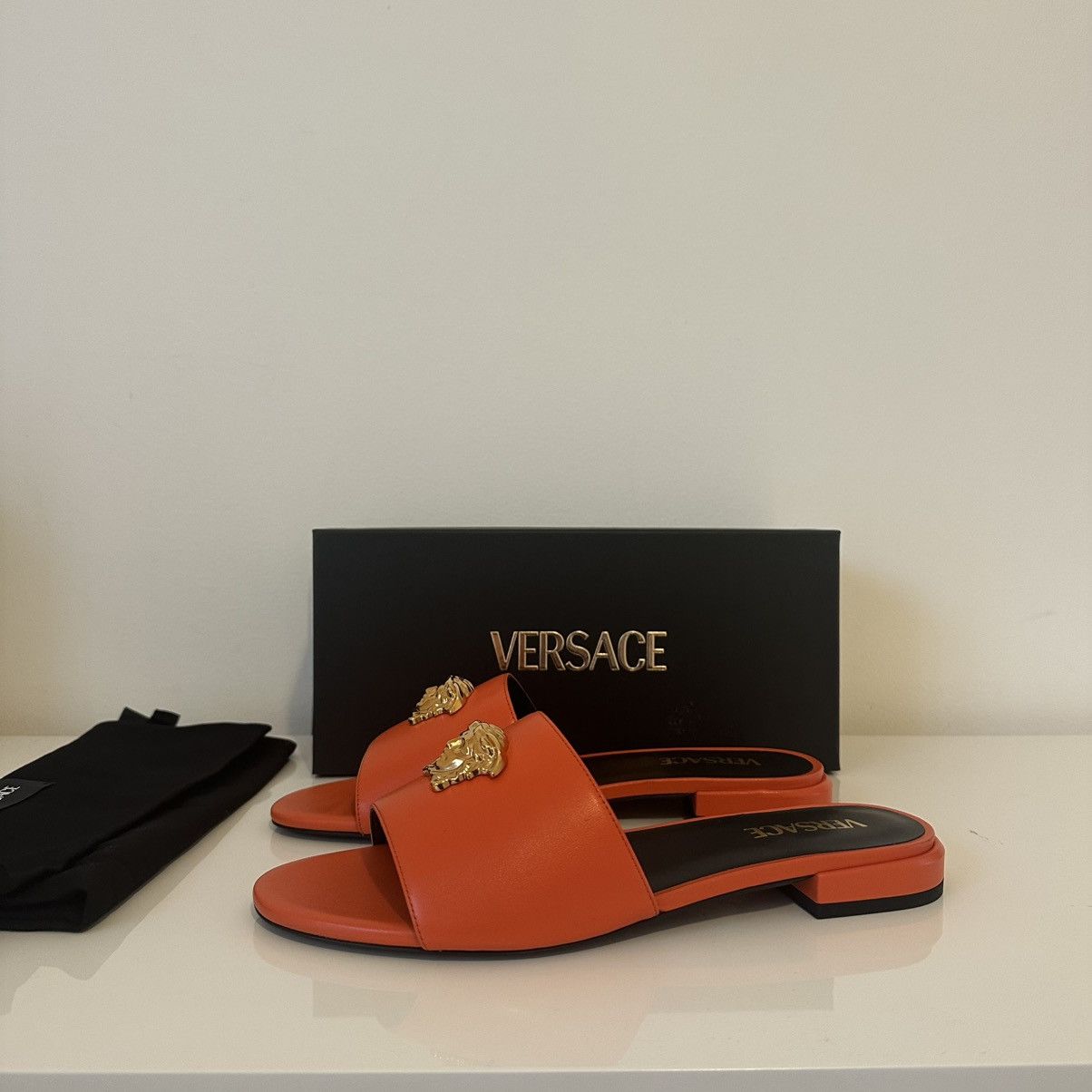 Versace Versace Orange Slides with Gold Medusa Accents Size US 11 / IT 41 - 2 Thumbnail