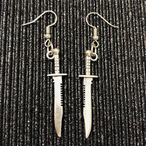Handmade Combat Knife 🔪 Pendant Drop Earrings. Size ONE SIZE - 3 Thumbnail